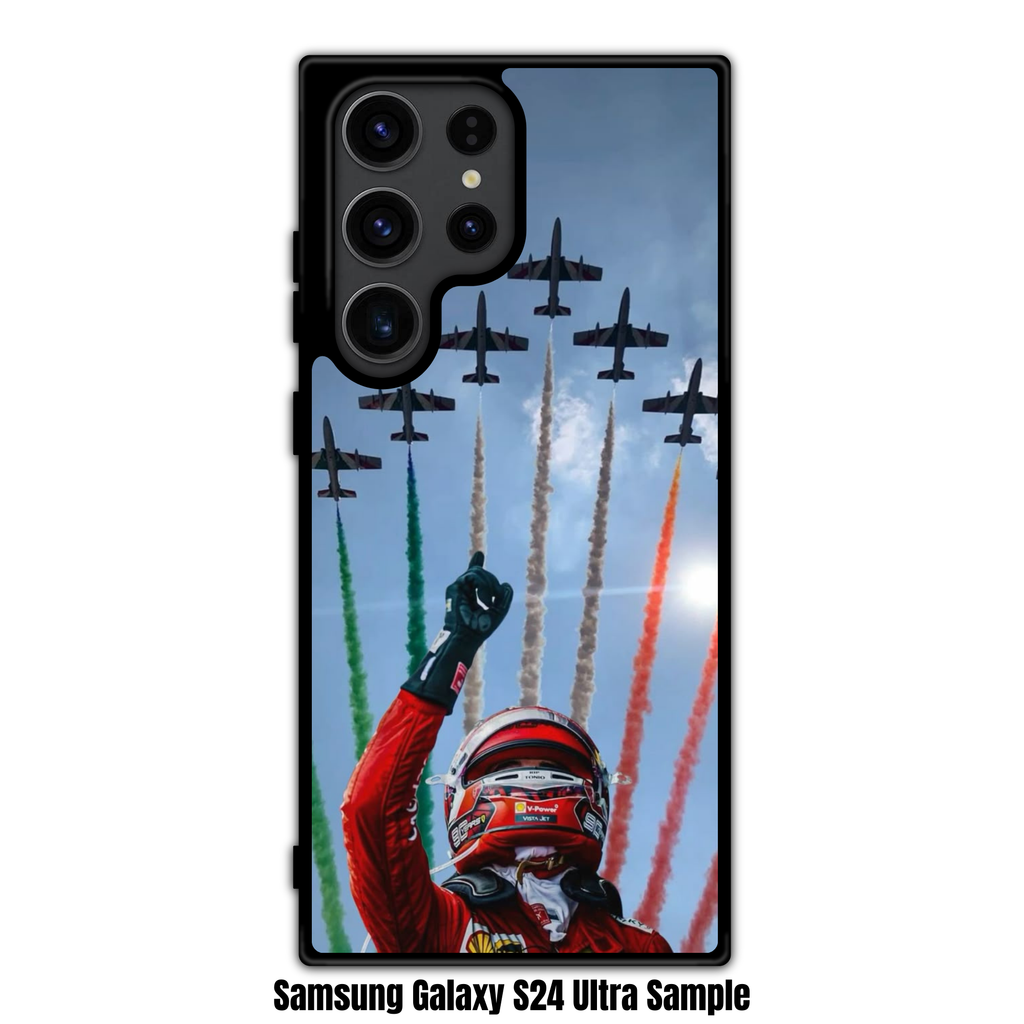 F1 Formula 1 Charles Leclerc Phone Case For iPhone Samsung Galaxy Pixel - Charles Leclerc Pointing At Frecce Tricolori Jets At Monza Background