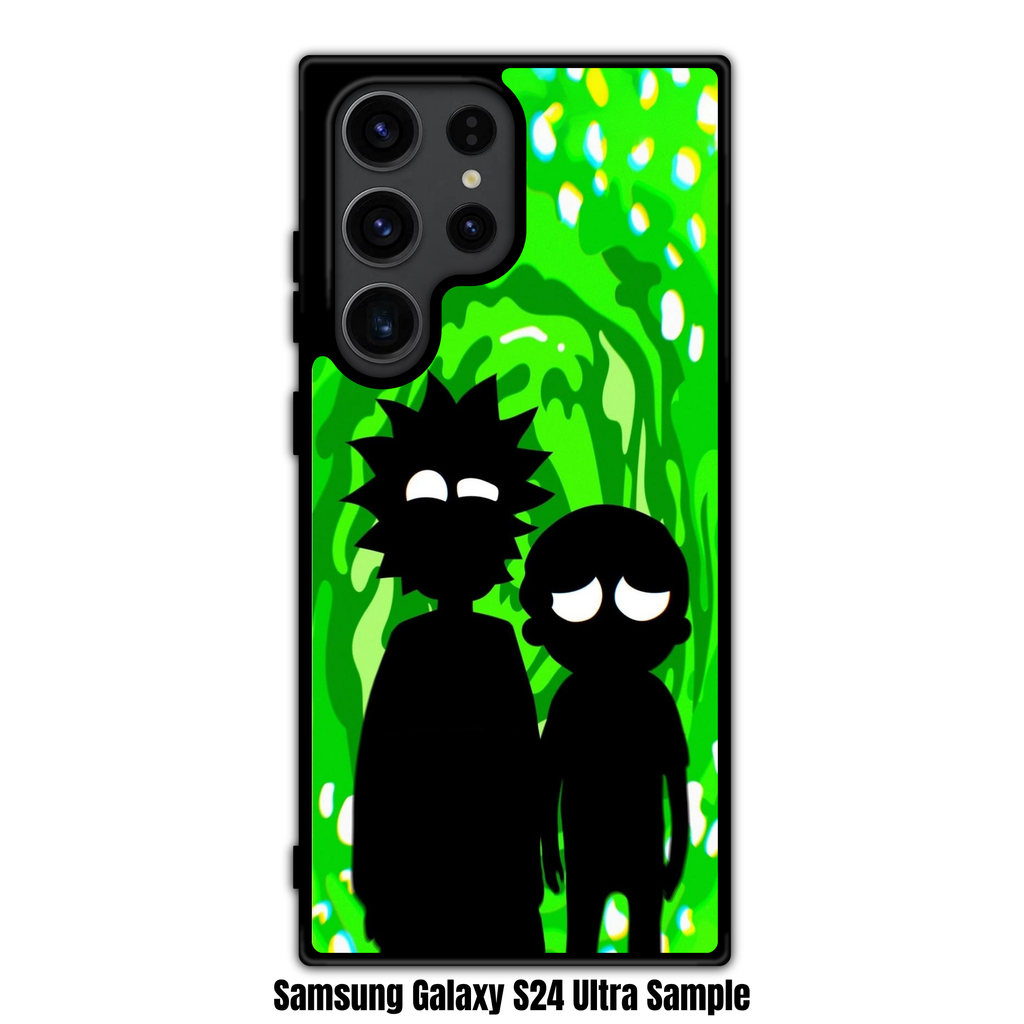 Rick And Morty Phone Case For iPhone Samsung Galaxy Pixel - Rick And Morty Silhouette On Green Portal Background
