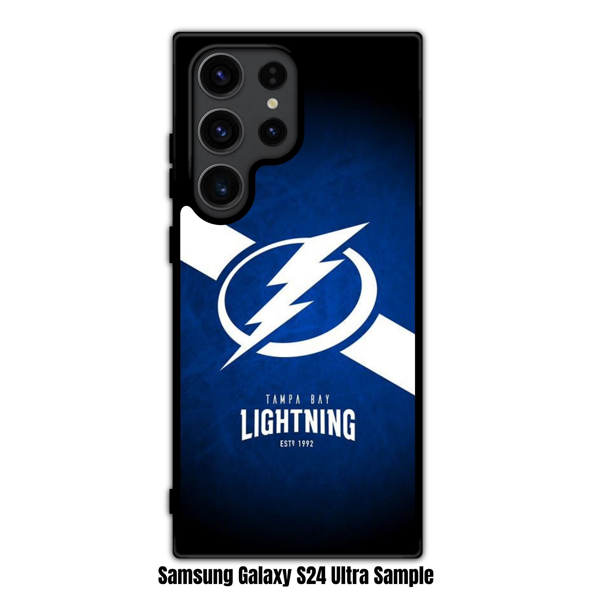NHL Tampa Bay Lightning Phone Case For iPhone Samsung Galaxy Pixel - Tampa Bay Lightning Logo And Diagonal Stripe On Textured Blue Background