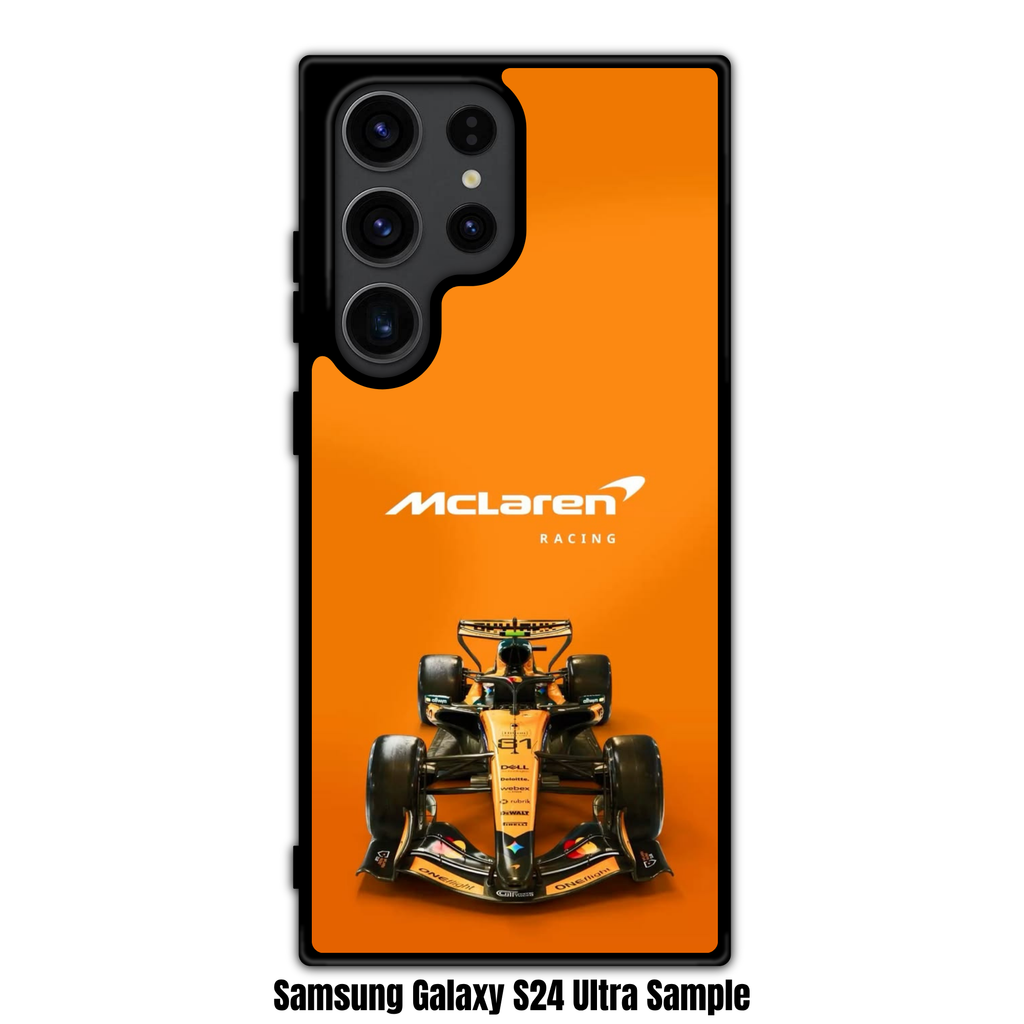 F1 Formula 1 McLaren Phone Case For iPhone Samsung Galaxy Pixel - McLaren Logo Wordmark And MCL40 On Orange Background