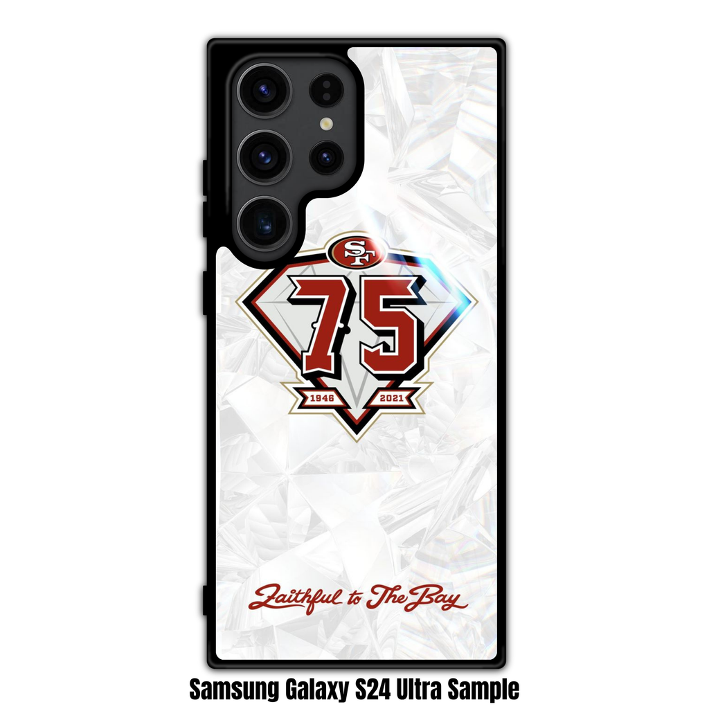 NFL San Francisco 49ers Phone Case For iPhone Samsung Galaxy Pixel - San Francisco 49ers 75th Anniversary Diamond Logo On Crystal Background