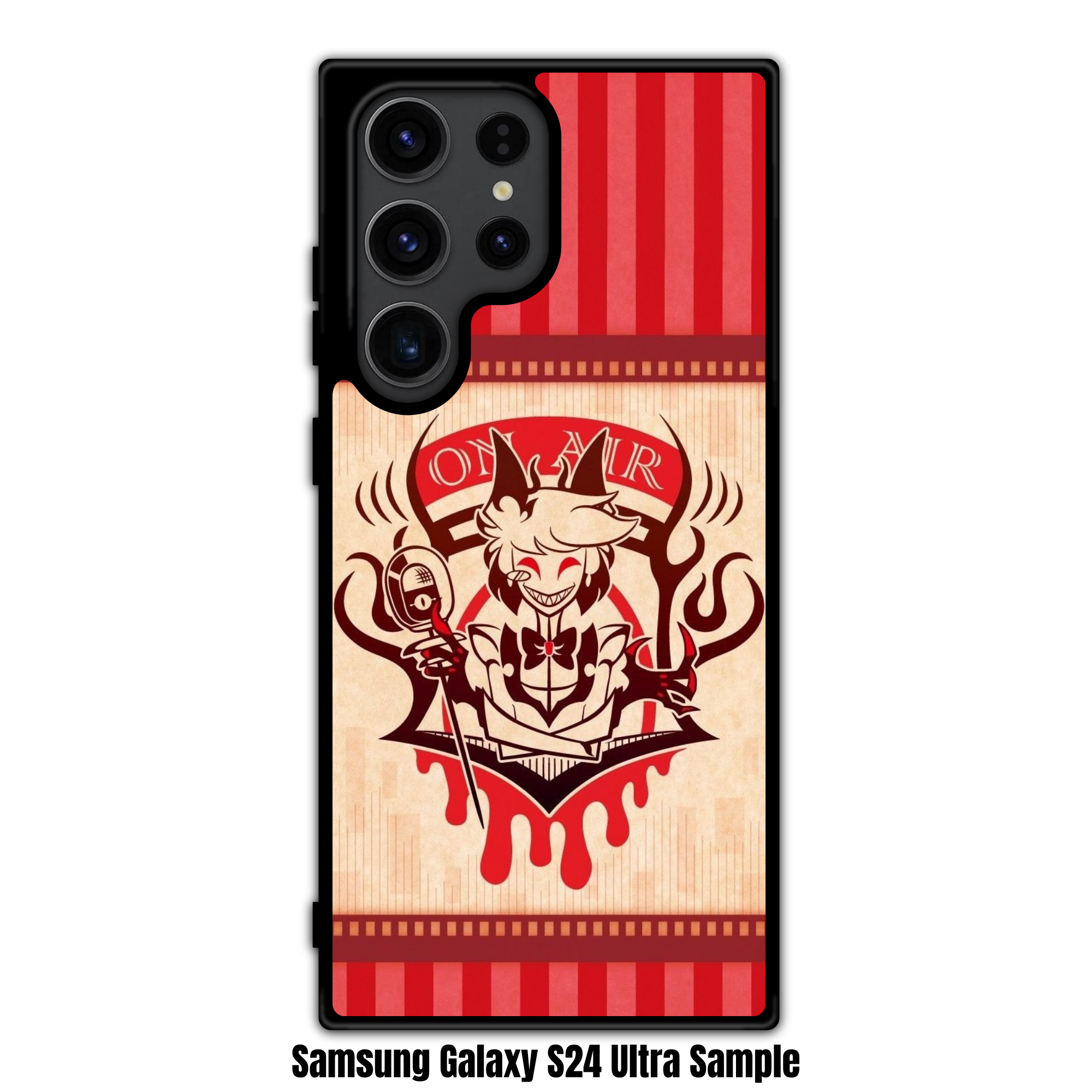 Hazbin Hotel Alastor Phone Case For iPhone Samsung Galaxy Pixel - Alastor On Air Illustration On Red Striped Background