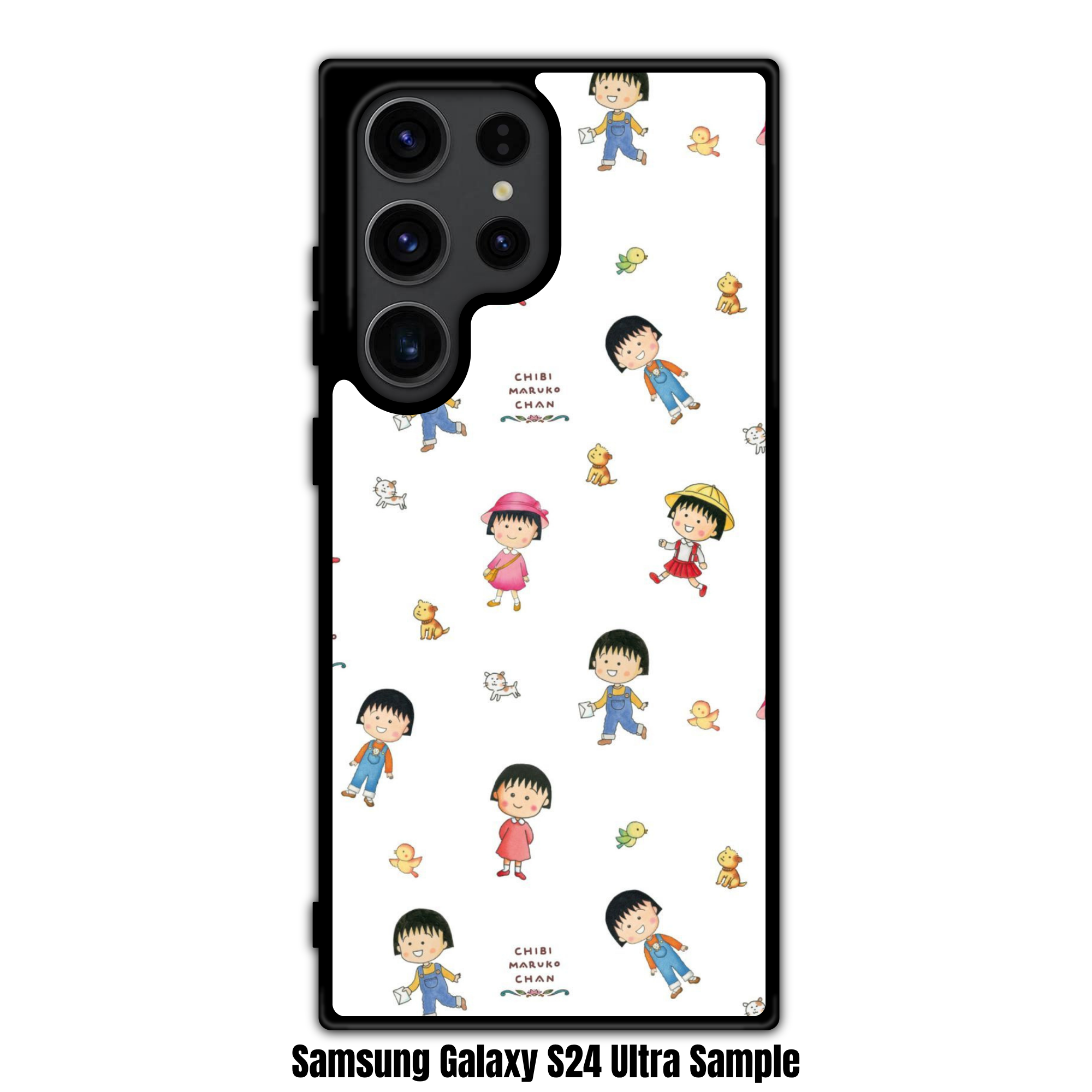 Chibi Maruko Chan Phone Case For iPhone Samsung Galaxy Pixel - Chibi Maruko Chan Various Poses Pattern On White Background