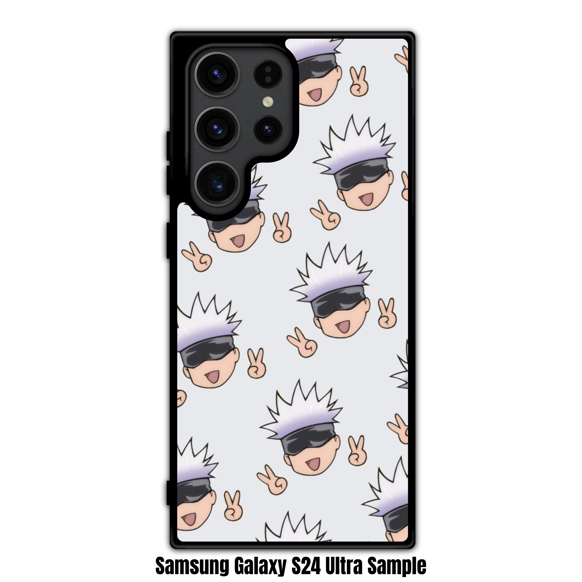 Jujutsu Kaisen Gojo Phone Case For iPhone Samsung Galaxy Pixel - Satoru Gojo Chibi Peace Pattern On White Background