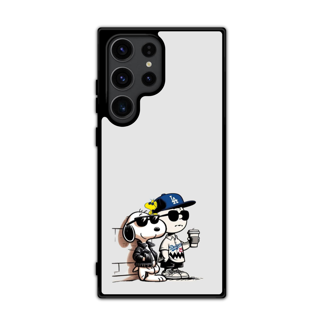 Peanuts Snoopy Phone Case For iPhone Samsung Galaxy Pixel - Peanuts Snoopy And Charlie Brown Dodgers On White Background