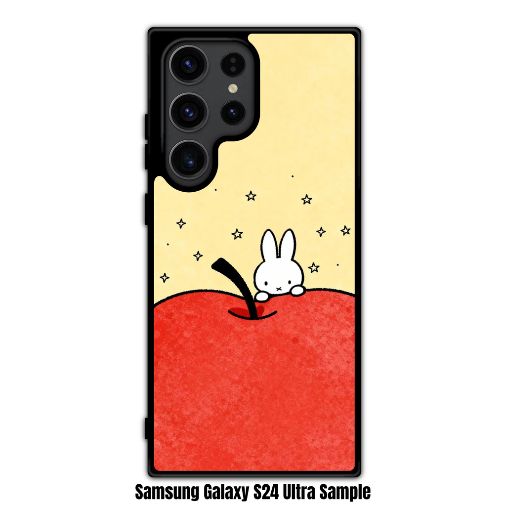 Miffy Phone Case For iPhone Samsung Galaxy Pixel - Miffy Peeking Behind Giant Apple With Stars In Cream Background