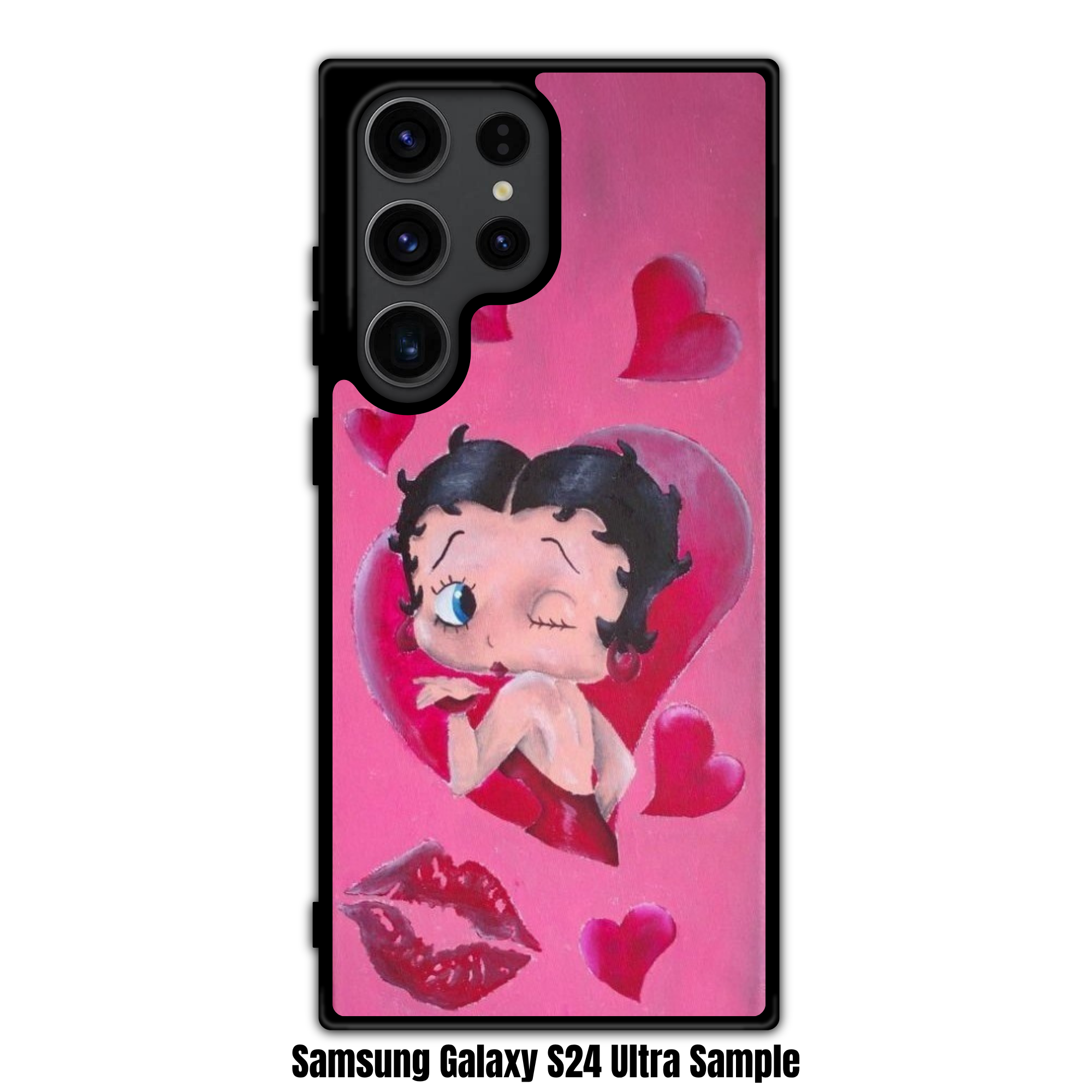 Betty Boop Phone Case For iPhone Samsung Galaxy Pixel - Betty Boop Blowing A Kiss Surrounded By Hearts And Lips On Pink Background