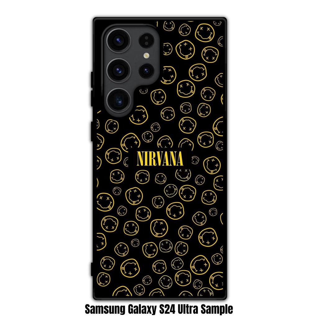 Nirvana Phone Case For iPhone Samsung Galaxy Pixel - Nirvana Smiley Face Repeated Logo Pattern In Black Background
