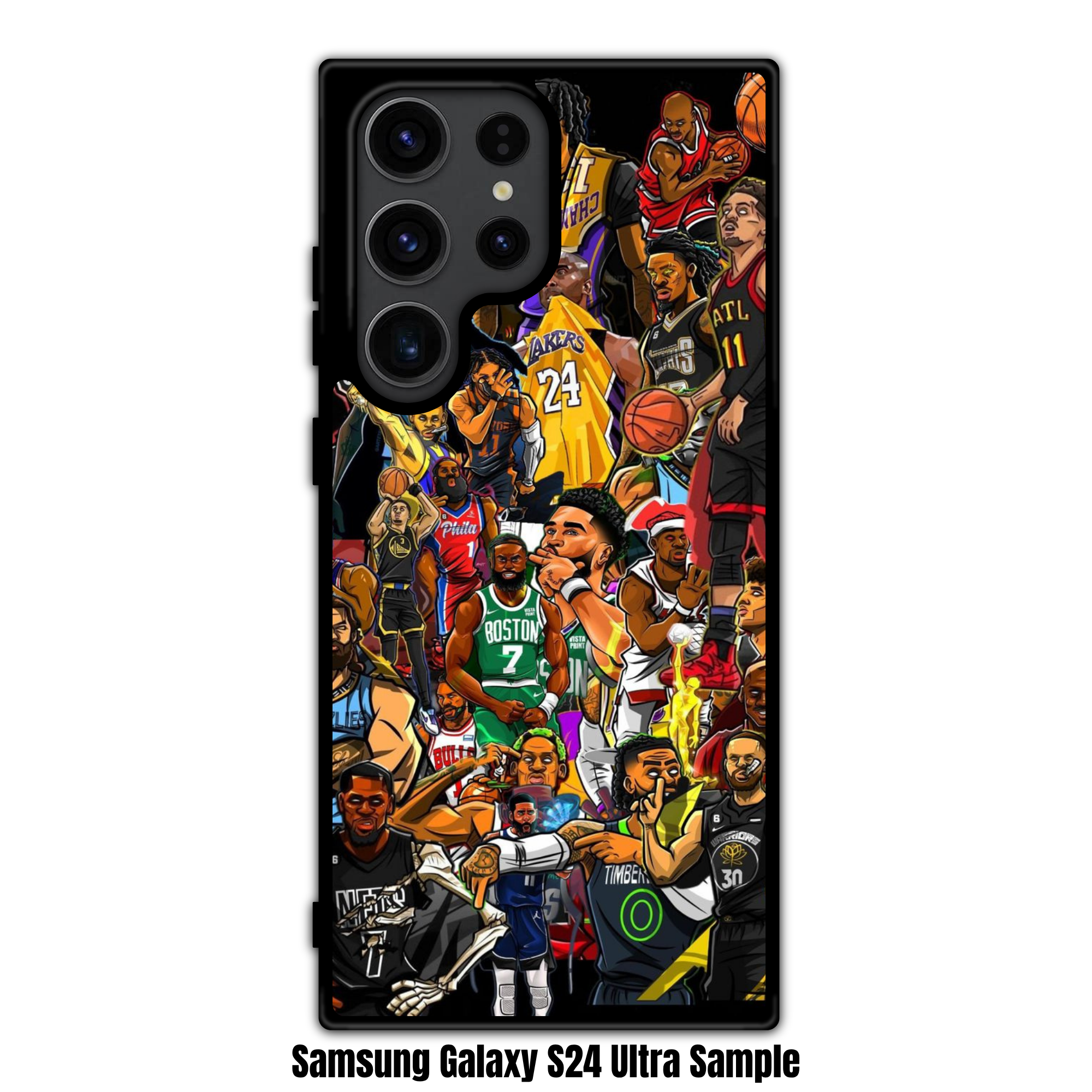 NBA Phone Case For iPhone Samsung Galaxy Pixel - NBA Players And Legends Artistic Collage On Black Background