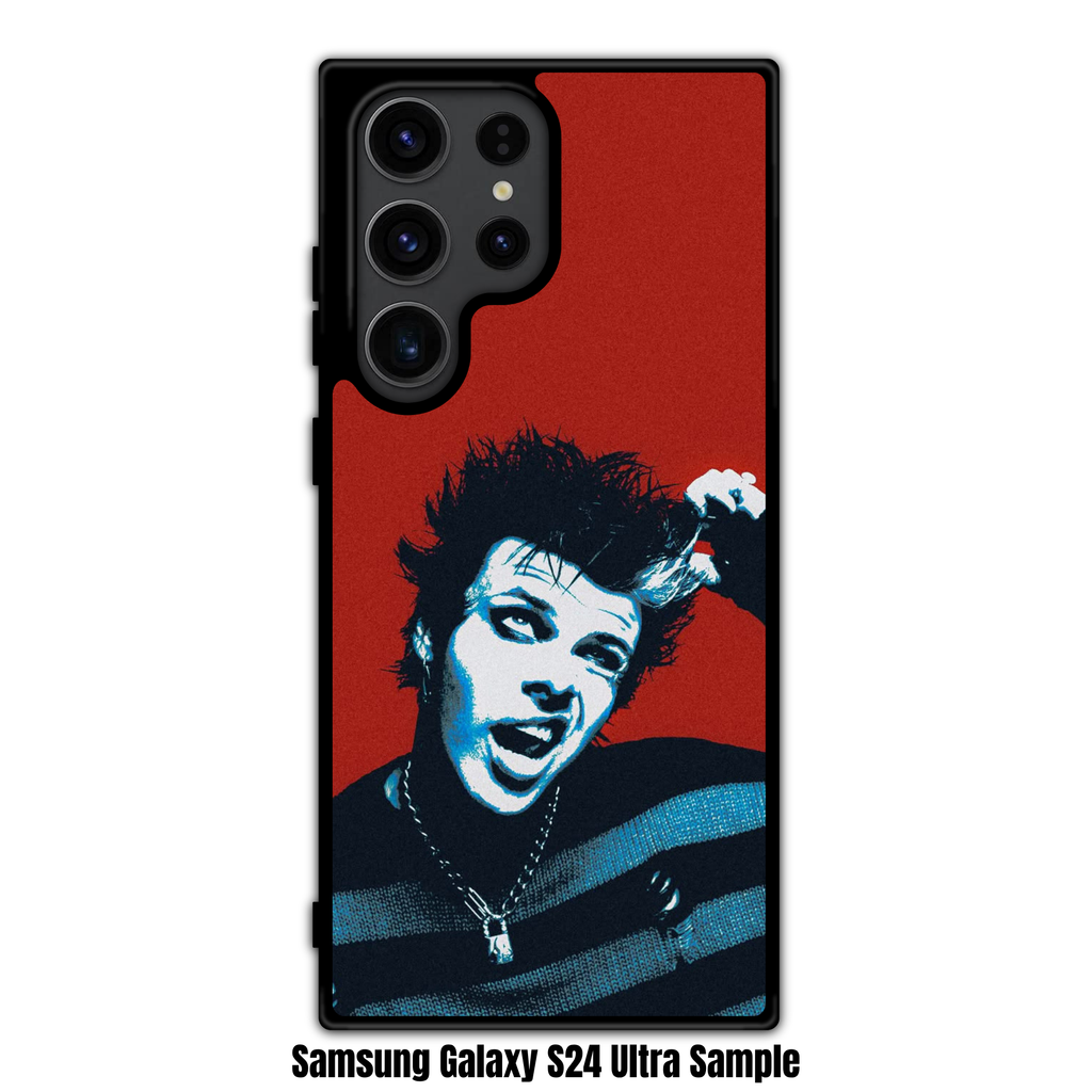 Yungblud Phone Case For iPhone Samsung Galaxy Pixel - Yungblud Stylized Blue Portrait On Textured Red Background