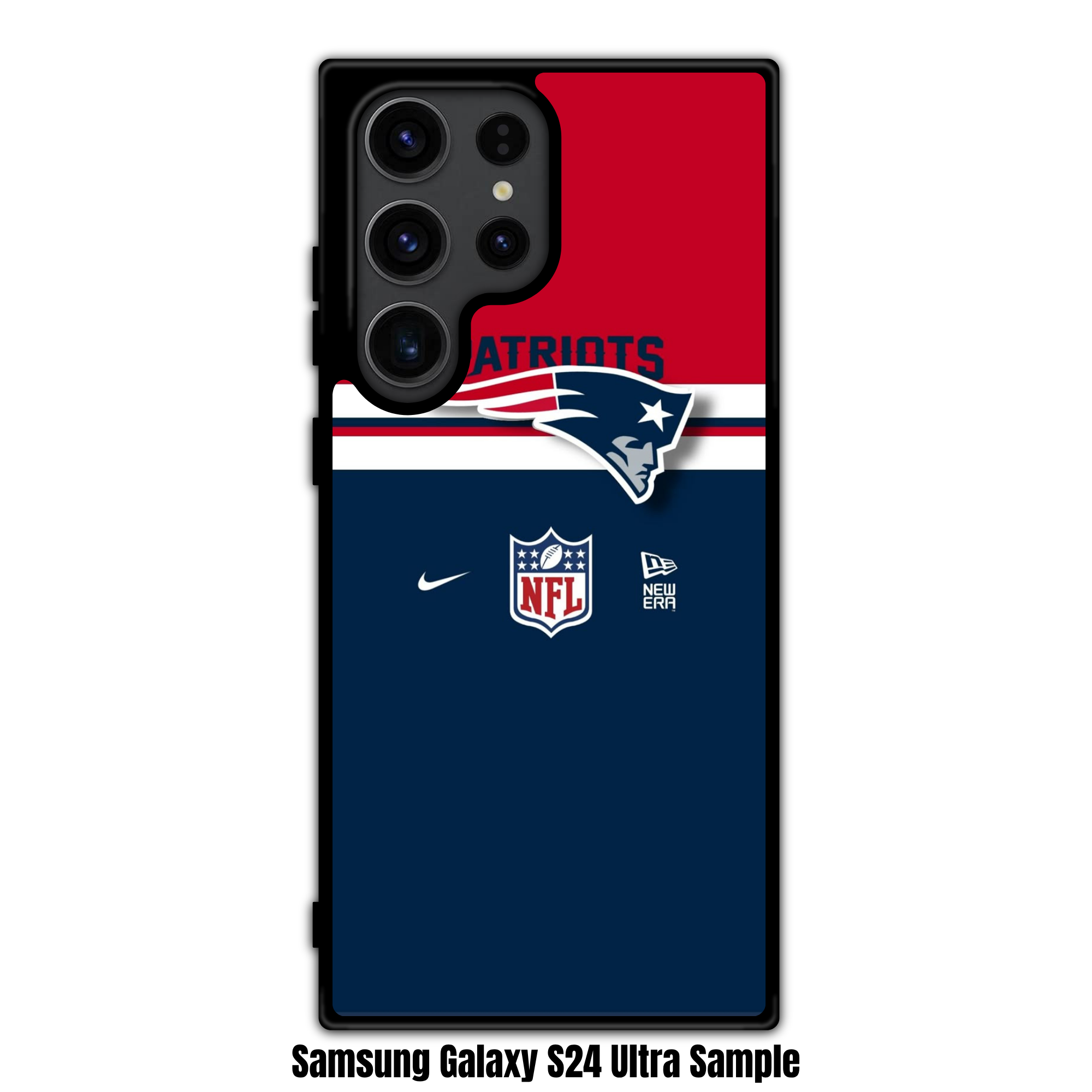 NFL New England Patriots Phone Case For iPhone Samsung Galaxy Pixel - New England Patriots Logo And Wordmark On Red And Navy Background With NFL Nike And New Era Logos