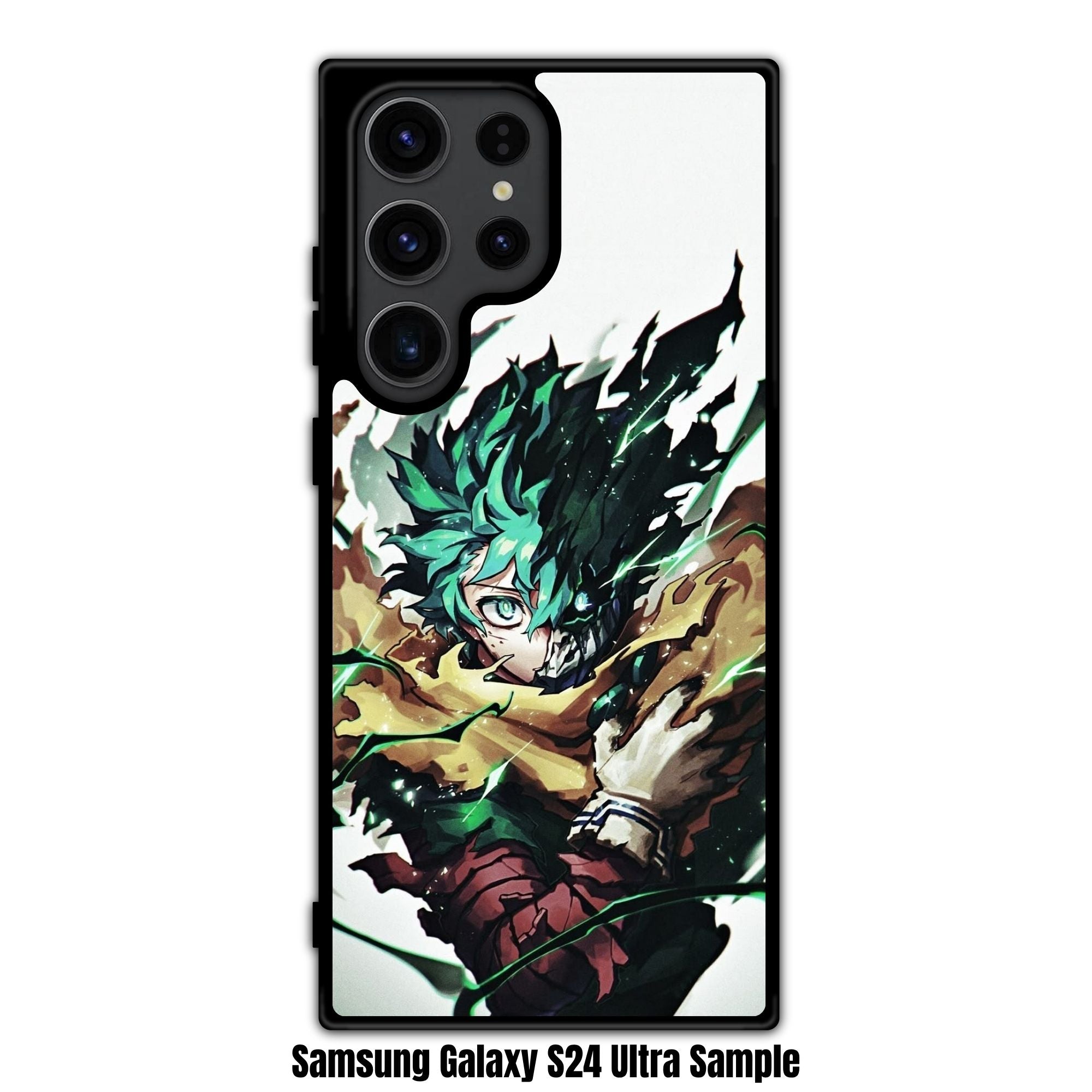 My Hero Academia Midoriya Phone Case For iPhone Samsung Galaxy Pixel - Vigilante Deku With Green Energy Flares On Off White Background