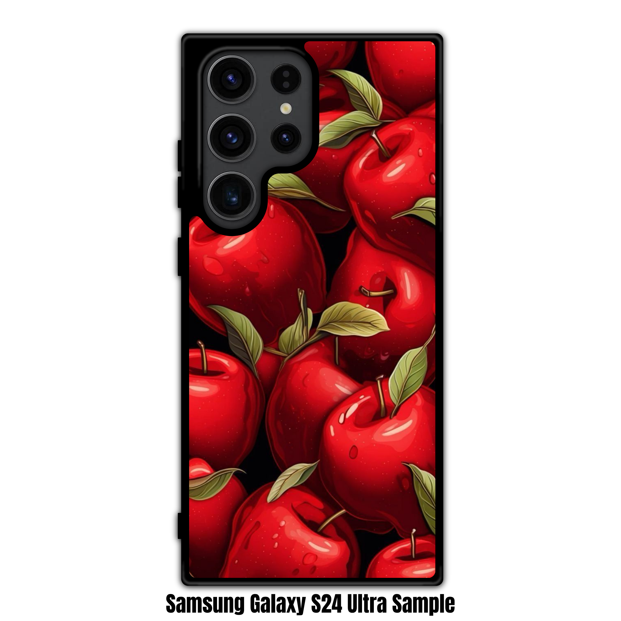 Apple Pattern Phone Case For iPhone Samsung Galaxy Pixel - Rich Red Apple Packed Pattern In Black Background