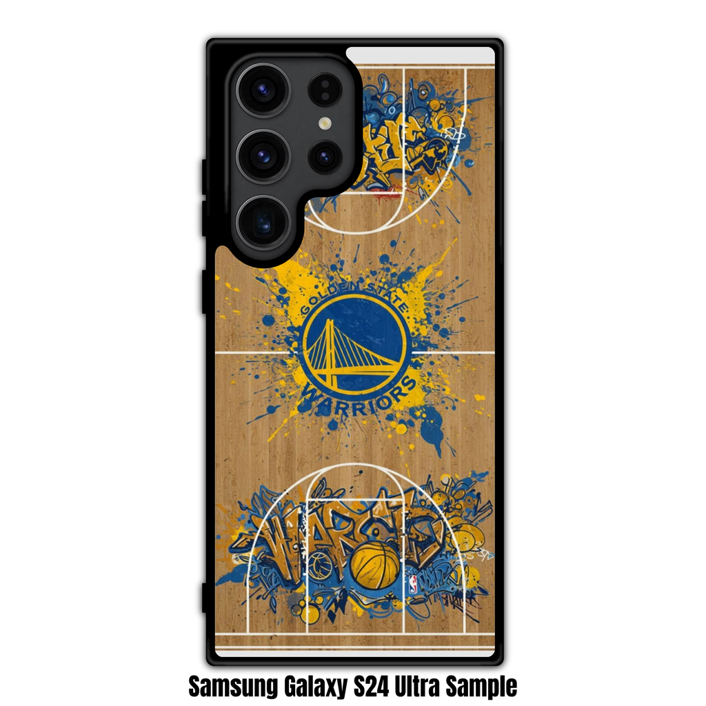 NBA Golden State Warriors Phone Case For iPhone Samsung Galaxy Pixel - Golden State Warriors Graffiti Logo On Basketball Court Art