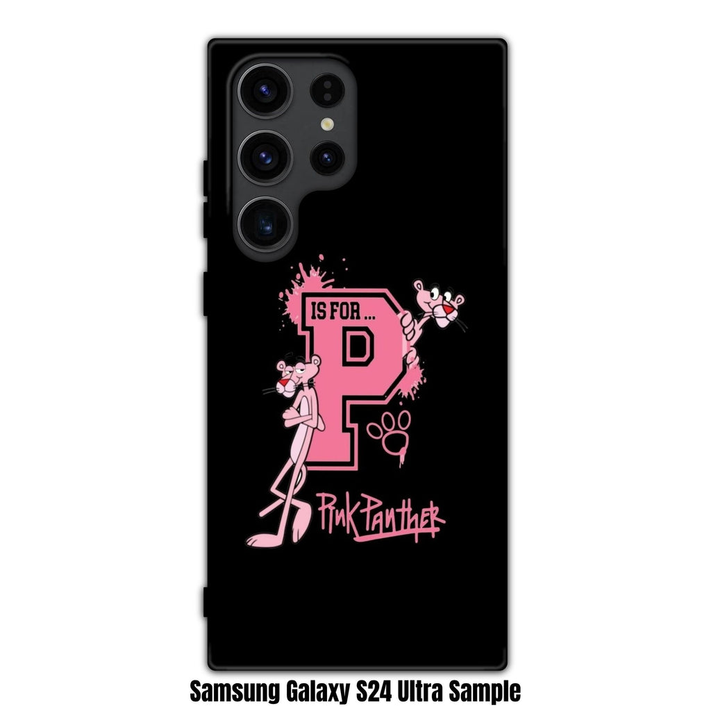 Pink Panther Phone Case For iPhone Samsung Galaxy Pixel - Pink Panther With Letter P Logo In Black Background