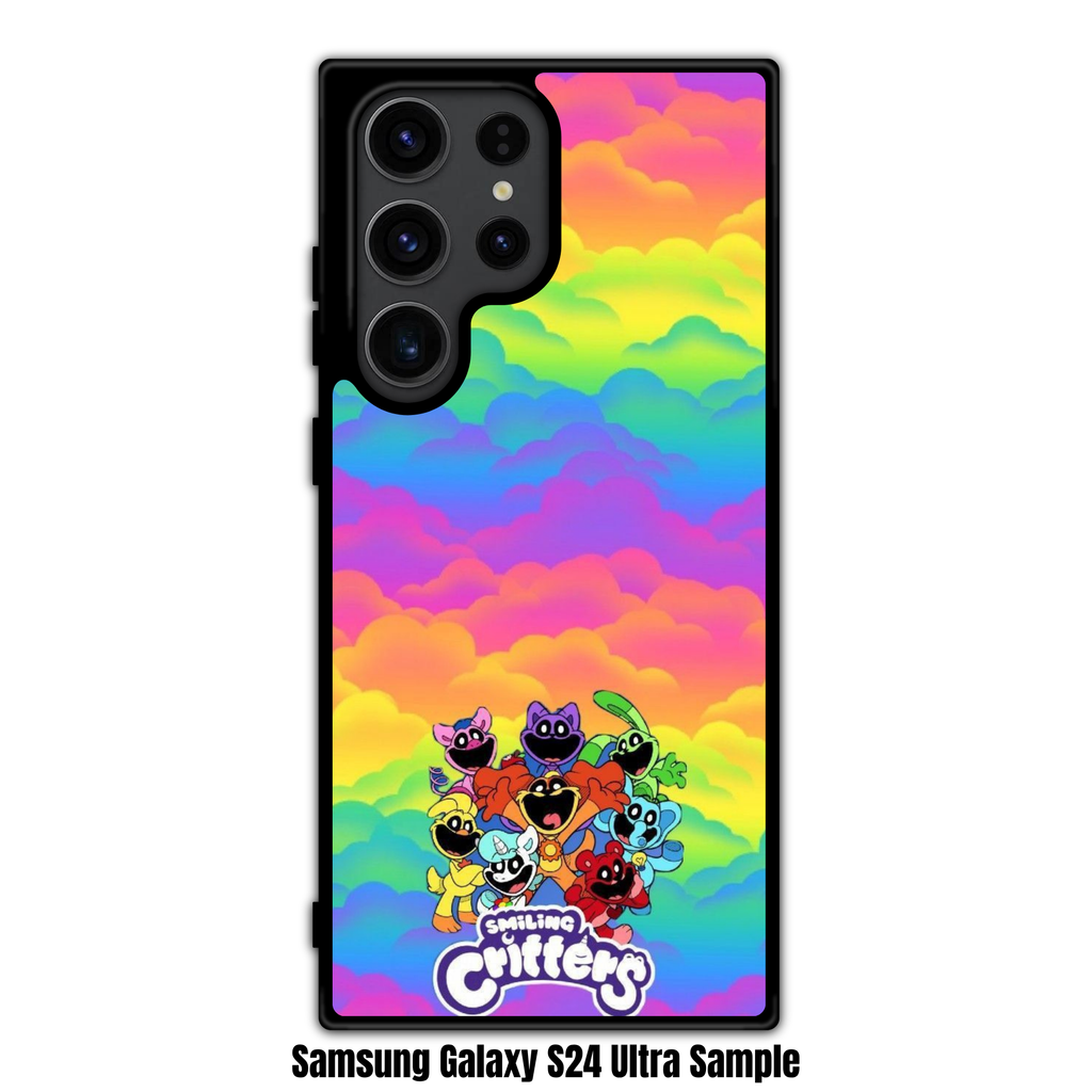 Poppy Playtime Phone Case For iPhone Samsung Galaxy Pixel - Smiling Critters On Rainbow Cloud Pattern Background
