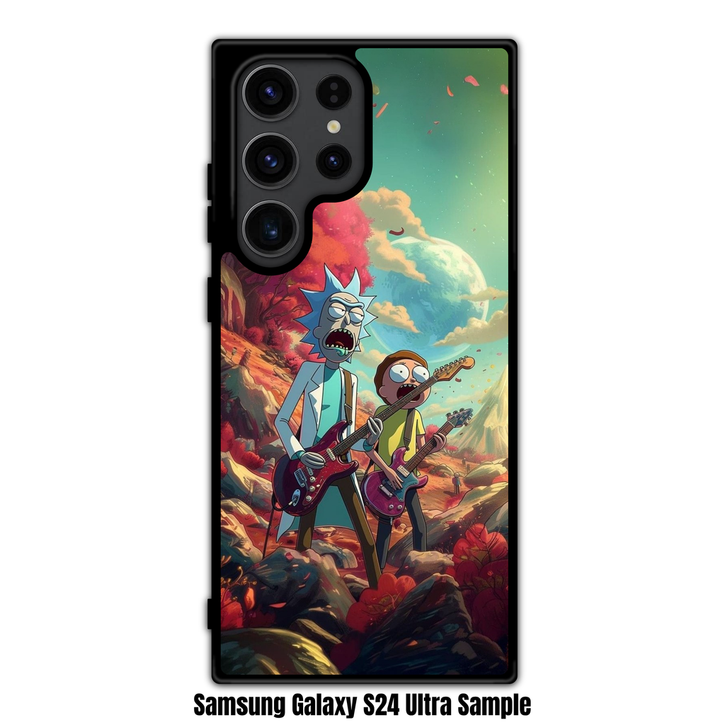 Rick And Morty Phone Case For iPhone Samsung Galaxy Pixel - Rick And Morty Playing Electric Guitars On Alien Planet Background