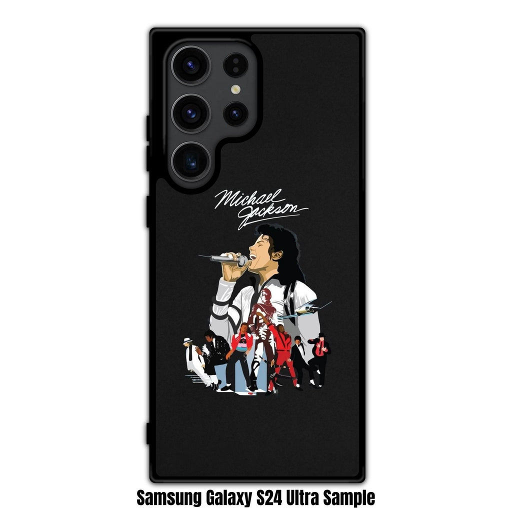 Michael Jackson Phone Case For iPhone Samsung Galaxy Pixel - Michael Jackson Signature And Singing Illustration Collage In Black Background