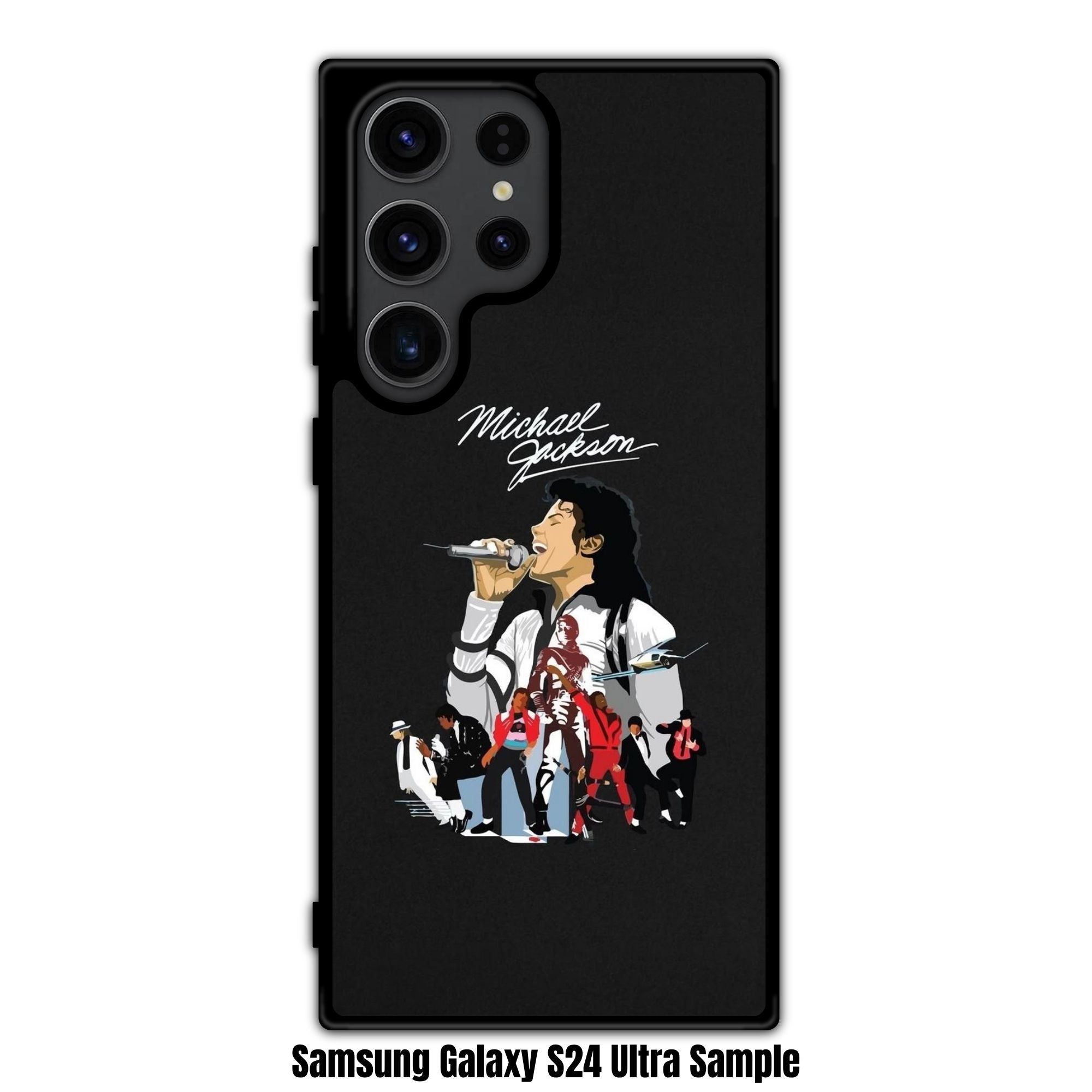 Michael Jackson Phone Case For iPhone Samsung Galaxy Pixel - Michael Jackson Signature And Singing Illustration Collage In Black Background