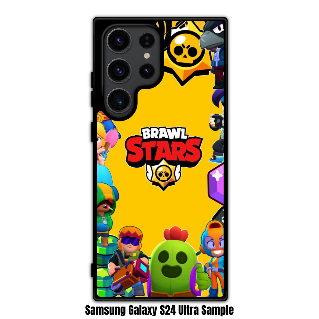 Brawl Stars Phone Case For iPhone Samsung Galaxy Pixel - Brawl Stars Logo And Brawlers Collage On Yellow Background