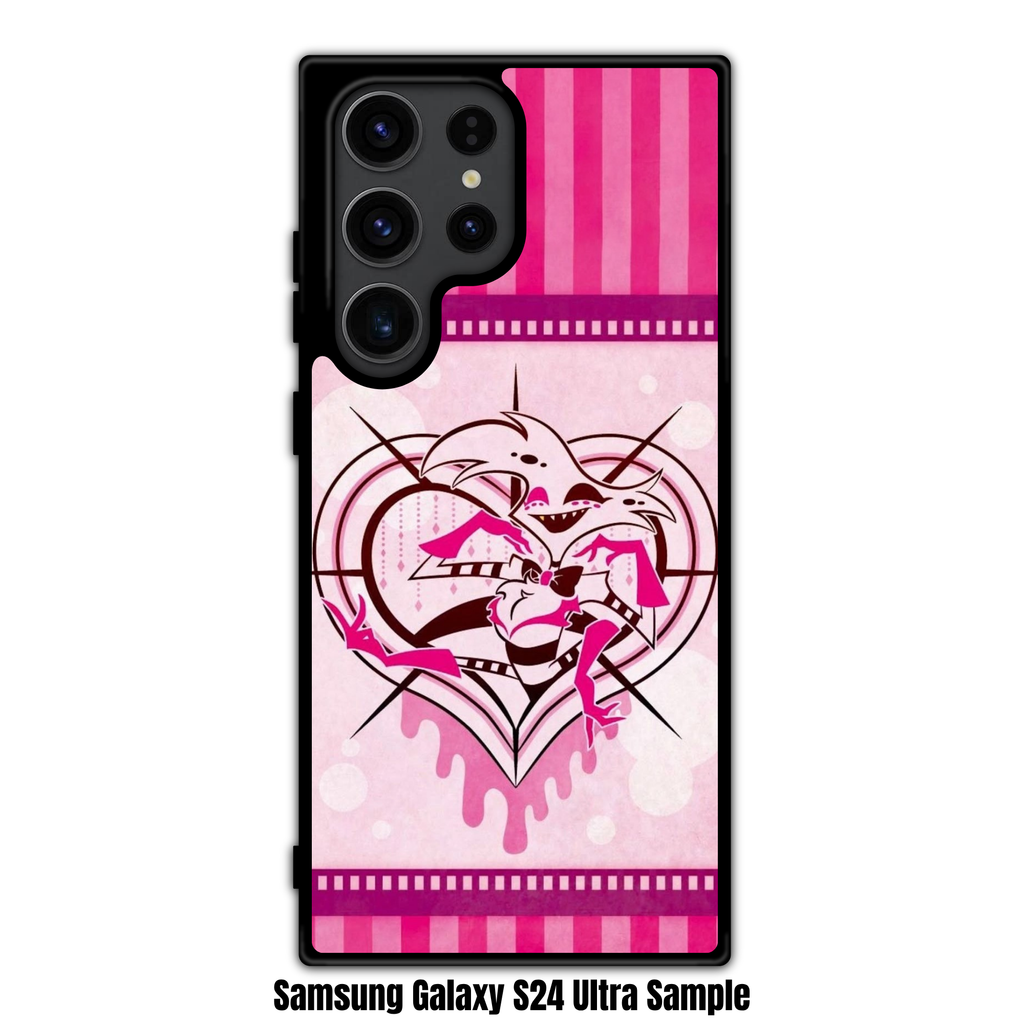 Hazbin Hotel Angel Dust Phone Case For iPhone Samsung Galaxy Pixel - Angel Dust Heart Illustration On Pink Striped Background