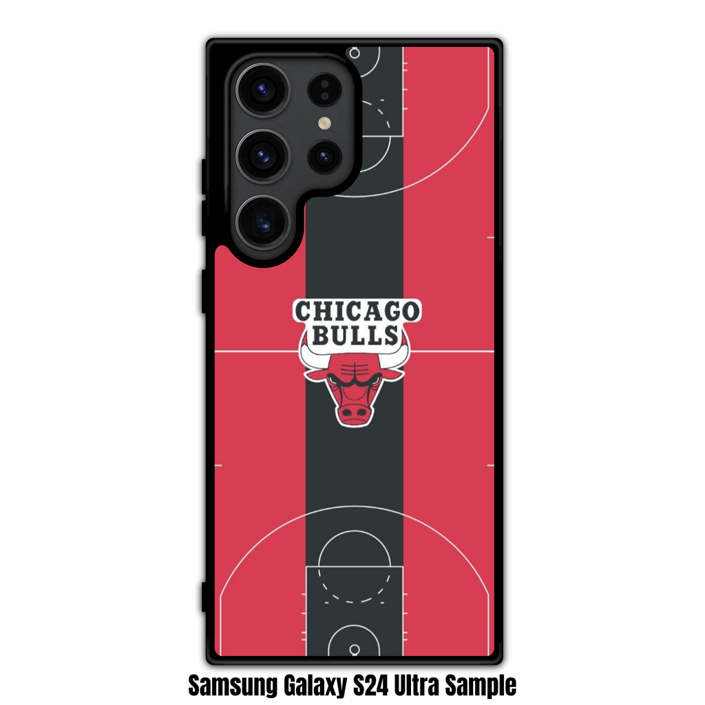 NBA Chicago Bulls Phone Case For iPhone Samsung Galaxy Pixel - Chicago Bulls Logo On Red And Black Basketball Court Art