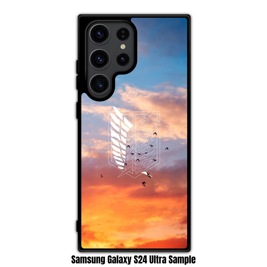 Attack on Titan Phone Case For iPhone Samsung Galaxy Pixel - Wings Of Freedom Emblem And Flying Birds On Sunset Cloudy Sky Background
