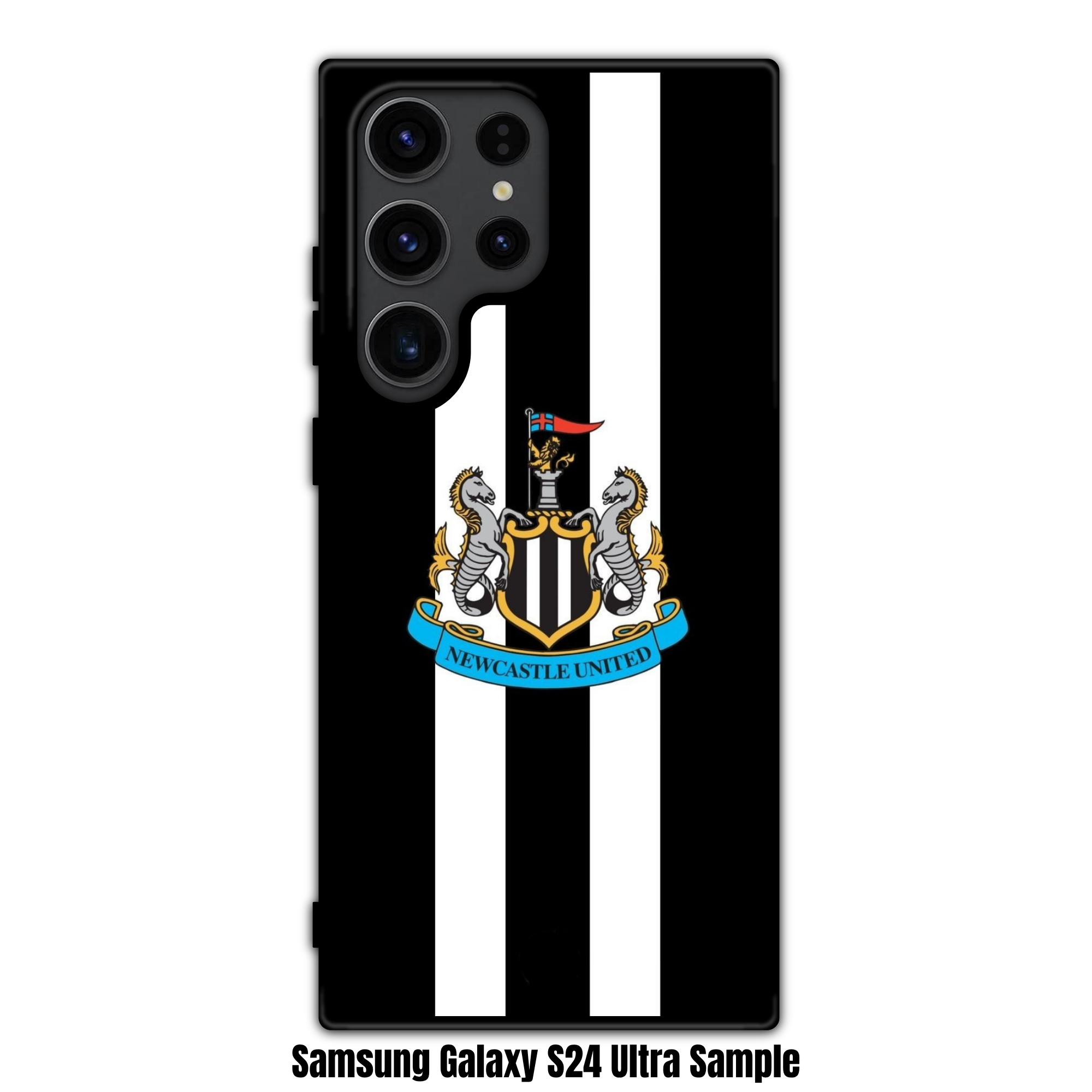 Newcastle United FC Phone Case For iPhone Samsung Galaxy Pixel - Newcastle United FC Crest On Black And White Vertical Stripes