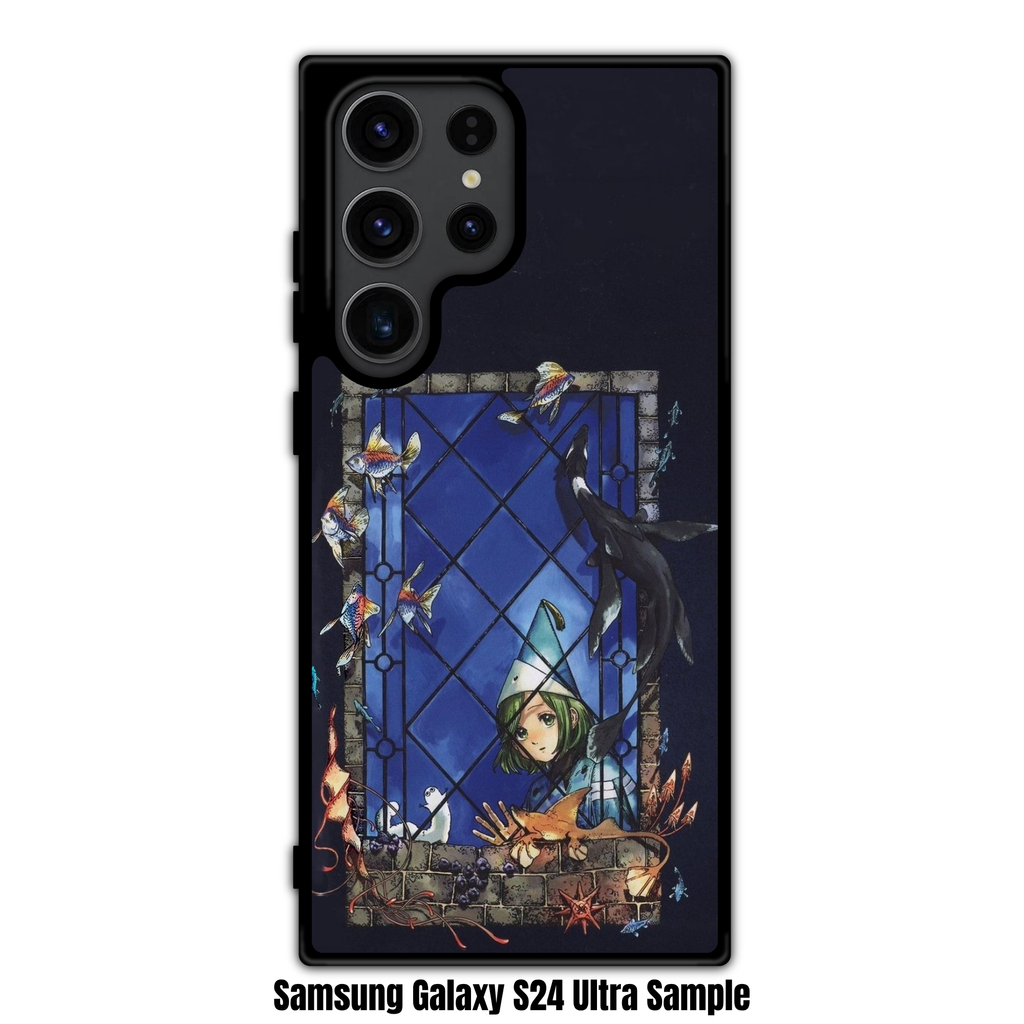 Witch Hat Atelier Coco Phone Case For iPhone Samsung Galaxy Pixel - Coco Peeking Through Window At Swimming Sea Creatures On Black Background