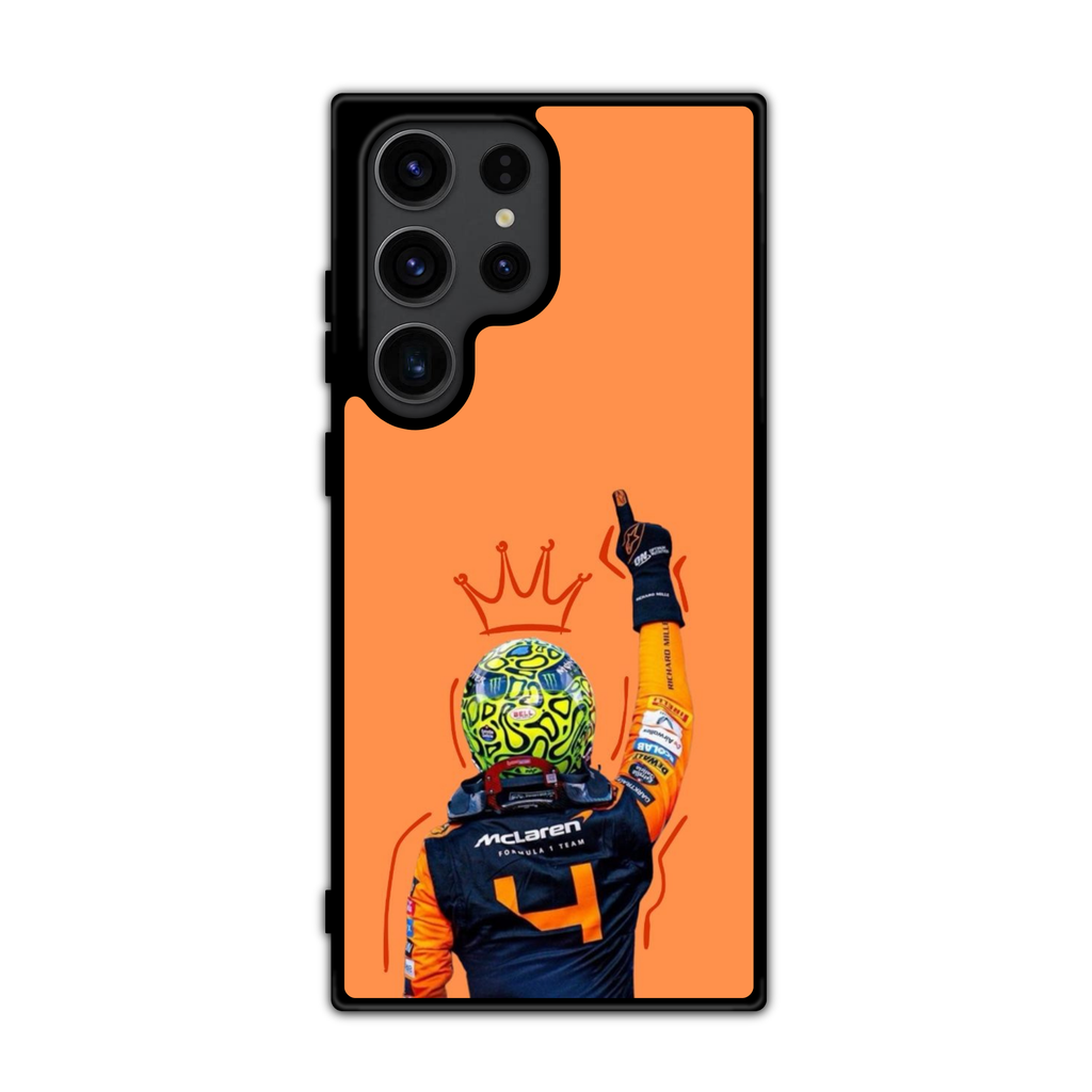 F1 Formula 1 Lando Norris Phone Case For iPhone Samsung Galaxy Pixel - Lando Norris The Crowned Champion Shoulders Up Orange Background Art