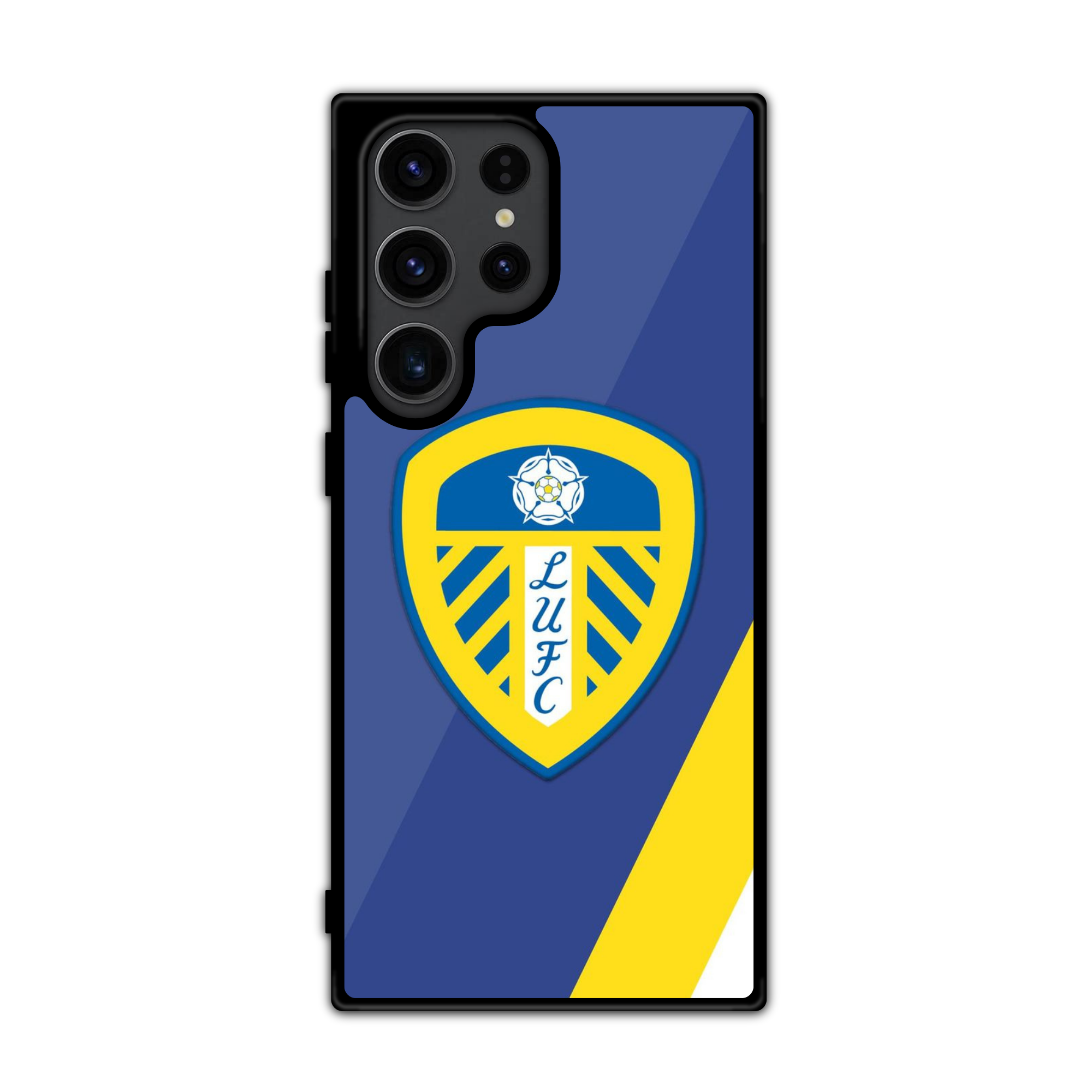 Leeds United FC Phone Case For iPhone Samsung Galaxy Pixel - Leeds United FC Crest On Blue And Yellow Diagonal Background