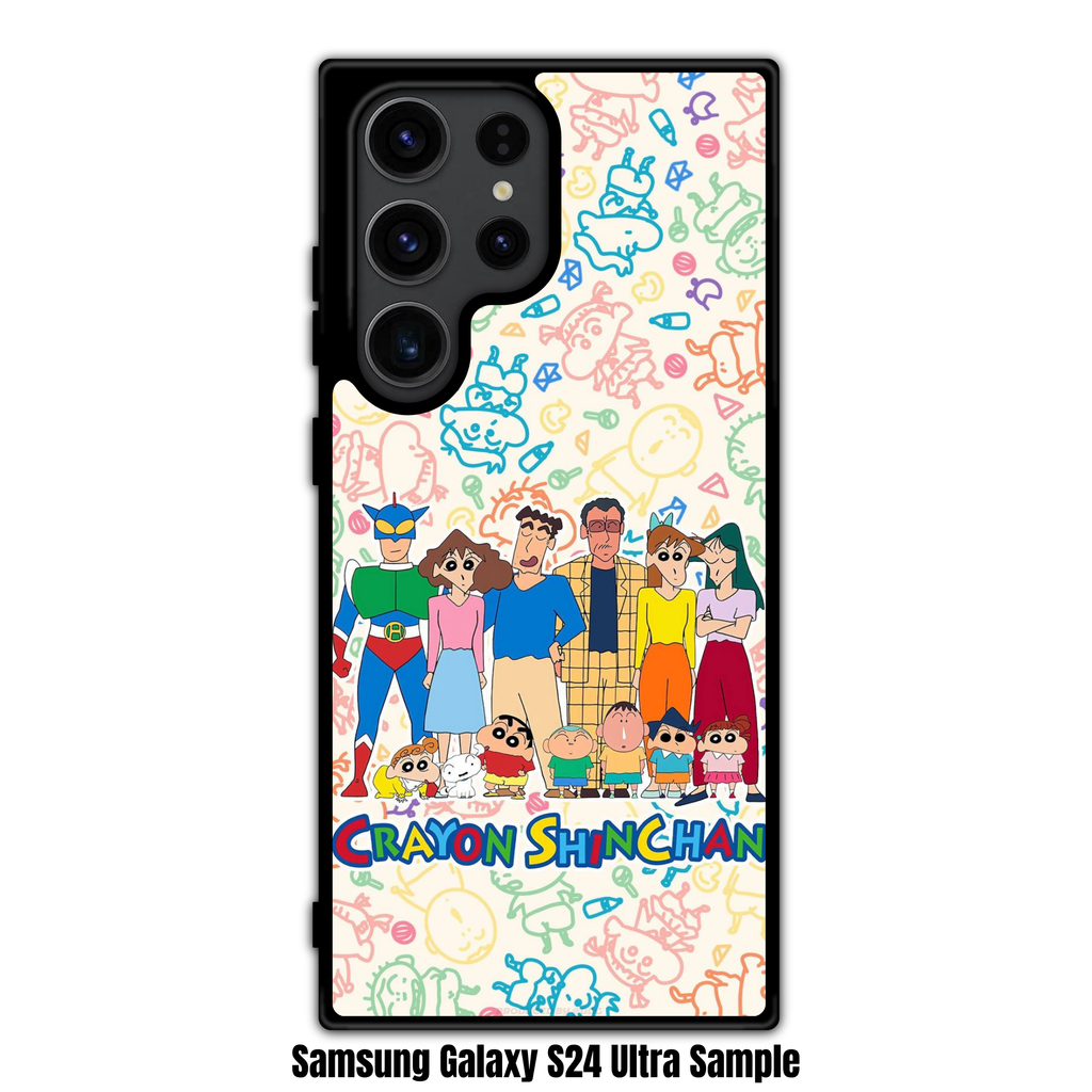 Crayon Shin Chan Phone Case For iPhone Samsung Galaxy Pixel - Crayon Shin Chan Full Cast Poster On Colorful Character Doodles Cream Background