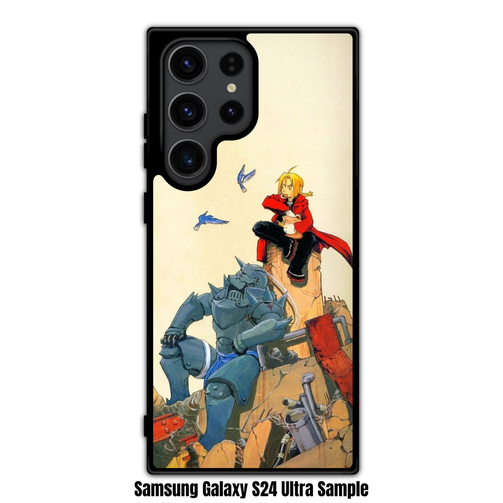 Fullmetal Alchemist Phone Case For iPhone Samsung Galaxy Pixel - Edward And Alphonse Elric Sitting On Ruins Under Pale Yellow Sky Background