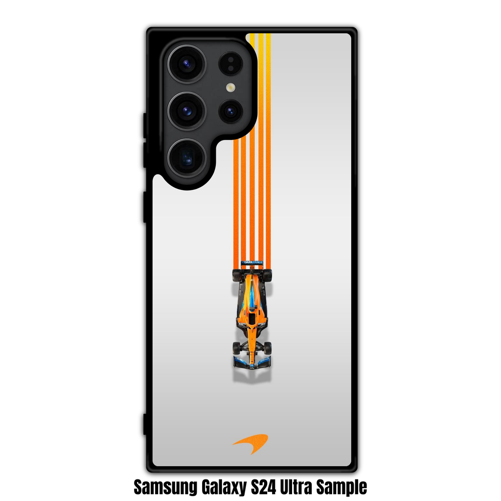 F1 Formula 1 McLaren Phone Case For iPhone Samsung Galaxy Pixel - MCL35M Top Down Illustration On White Triple Stripe Background