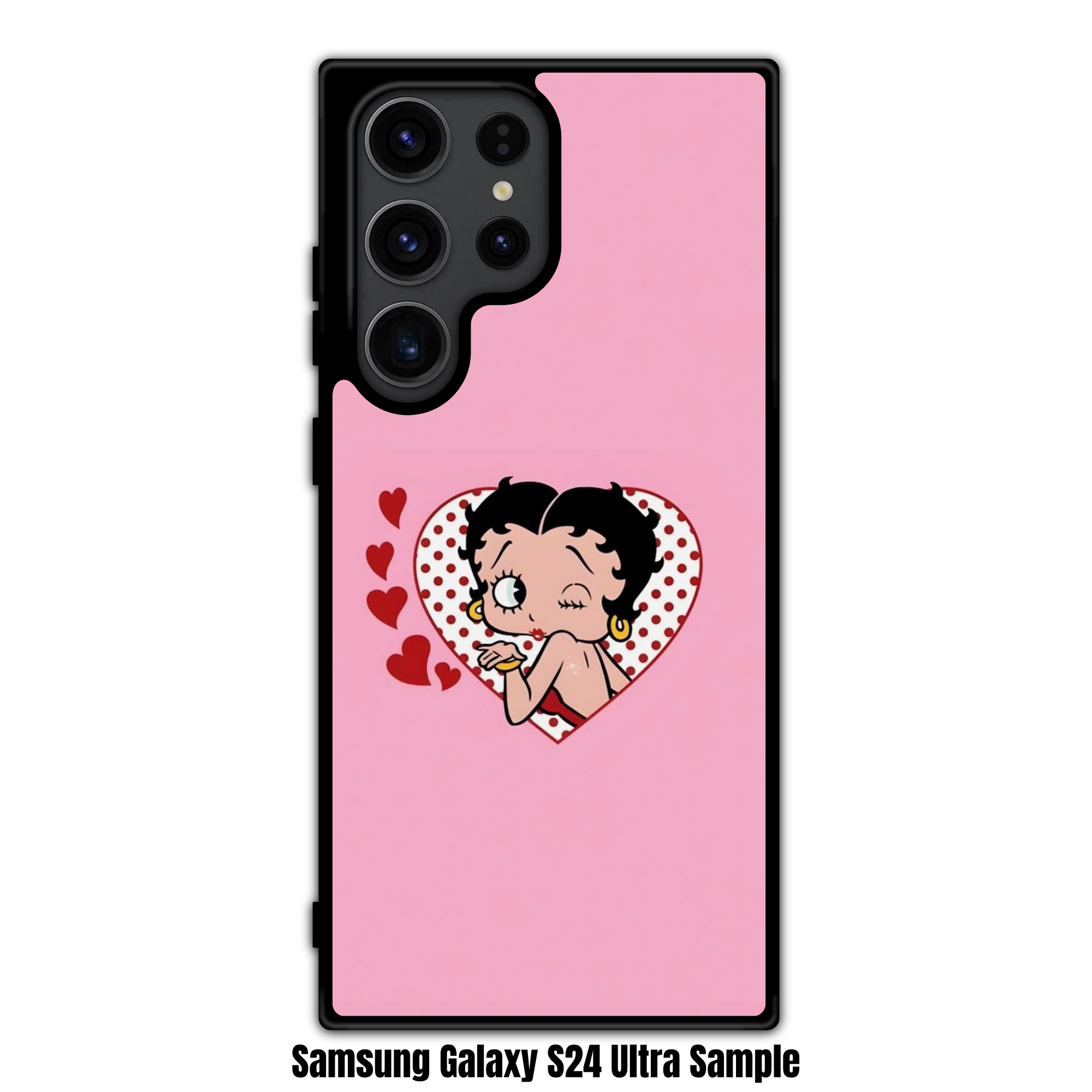 Betty Boop Phone Case For iPhone Samsung Galaxy Pixel - Betty Boop Inside A Heart Pattern On Pink Background