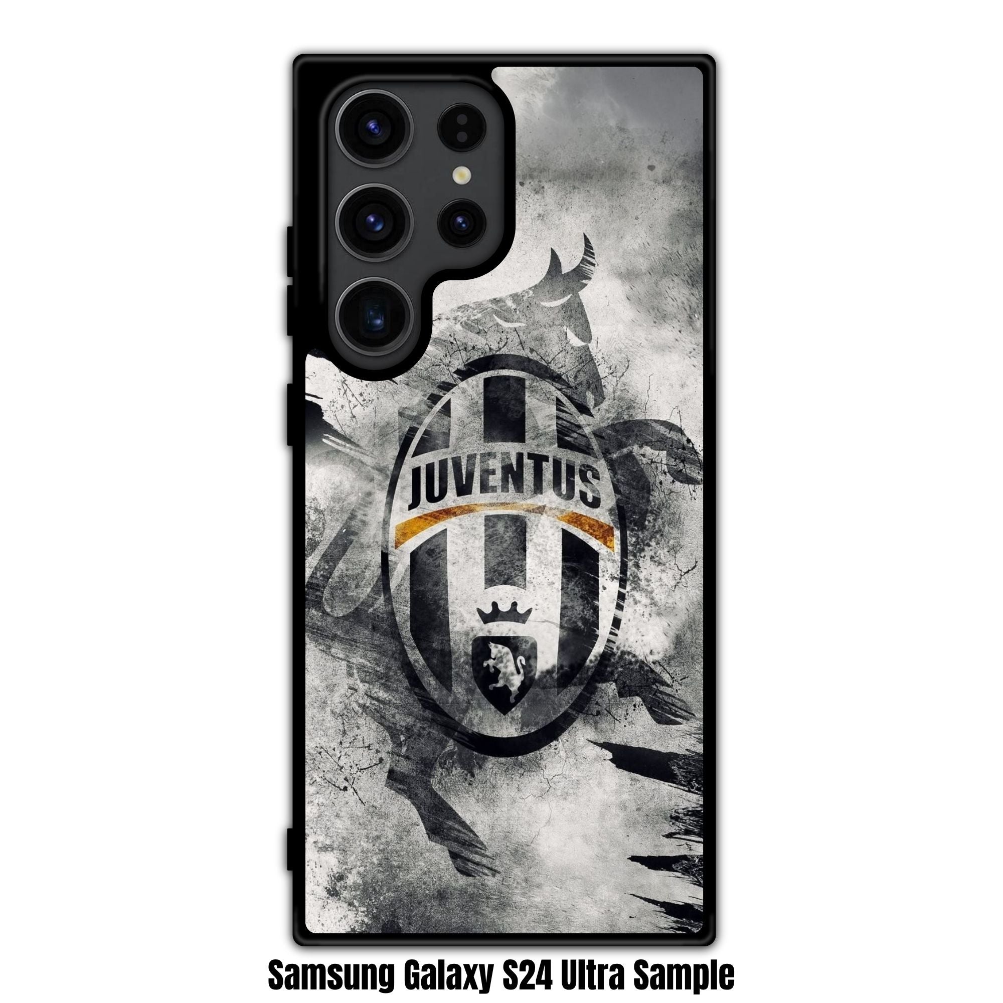 Juventus FC Phone Case For iPhone Samsung Galaxy Pixel - Classic Juventus FC Crest On Abstract Black And White Splash Background With Bull Silhouette