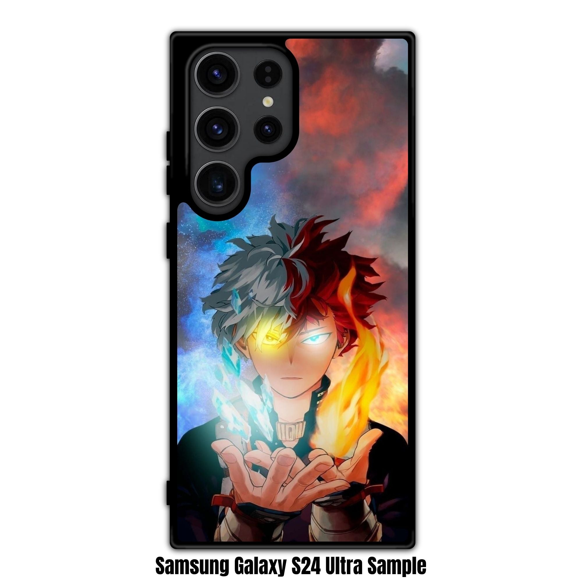 My Hero Academia Shoto Phone Case For iPhone Samsung Galaxy Pixel - Shoto Todoroki Wielding Ice And Fire On A Split Colored Background
