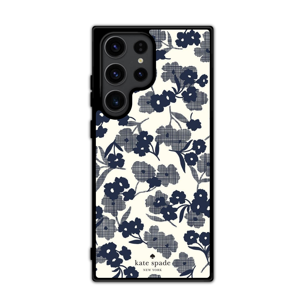 Kate Spade Phone Case For iPhone Samsung Galaxy Pixel - Kate Spade Navy Grid Bloom Pattern