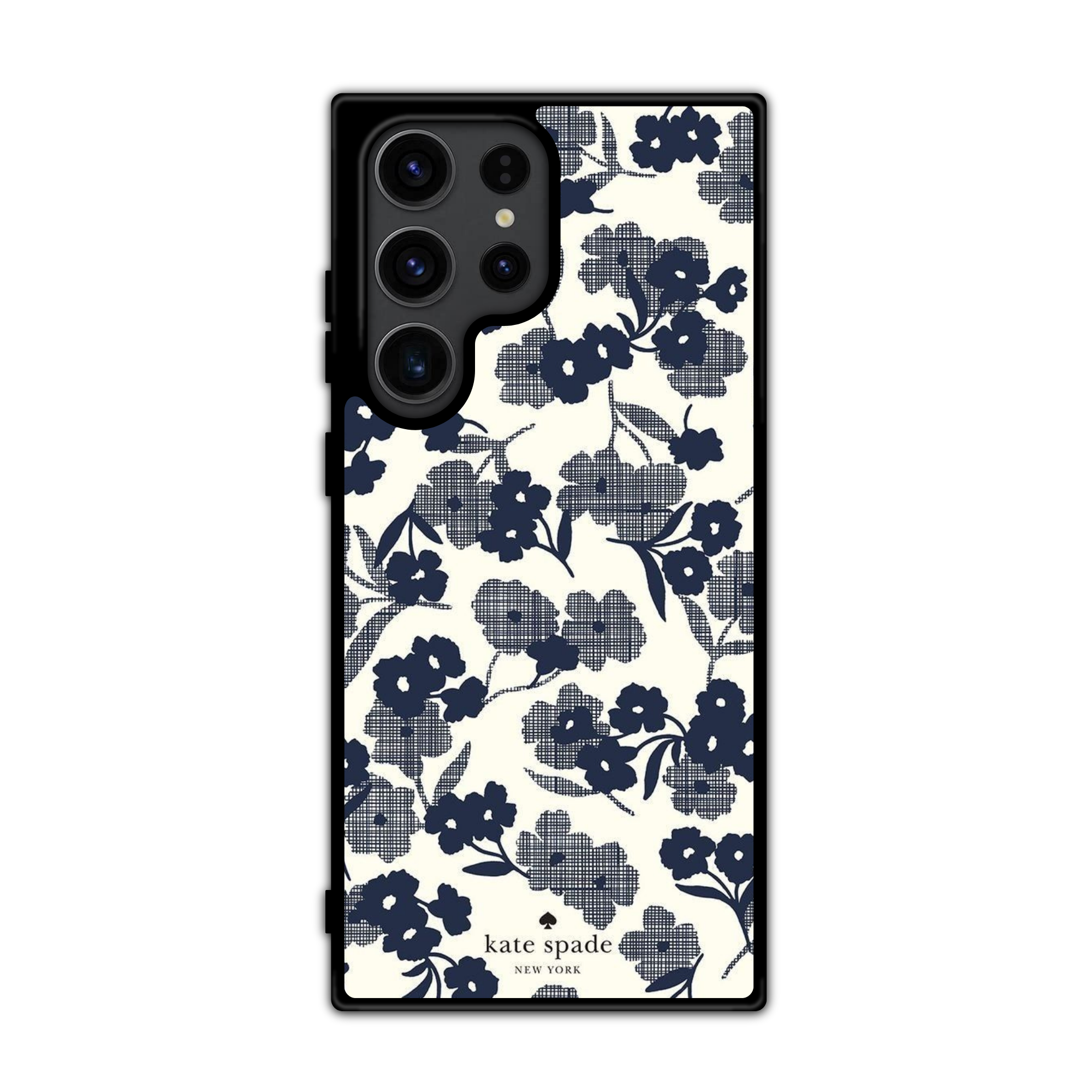 Kate Spade Phone Case For iPhone Samsung Galaxy Pixel - Kate Spade Navy Grid Bloom Pattern
