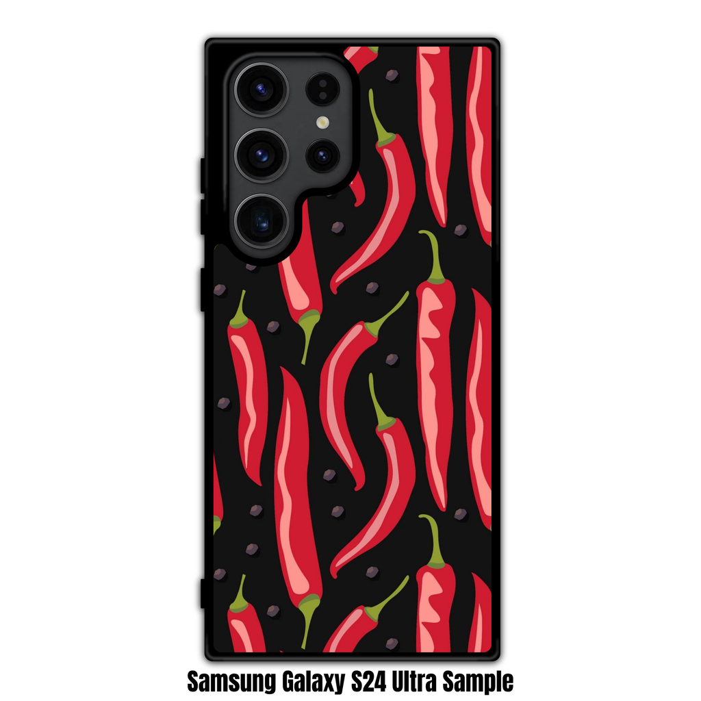 Red Chili Pepper Pattern Phone Case For iPhone Samsung Galaxy Pixel - Graphic Red Chili Pepper Pattern In Black Background