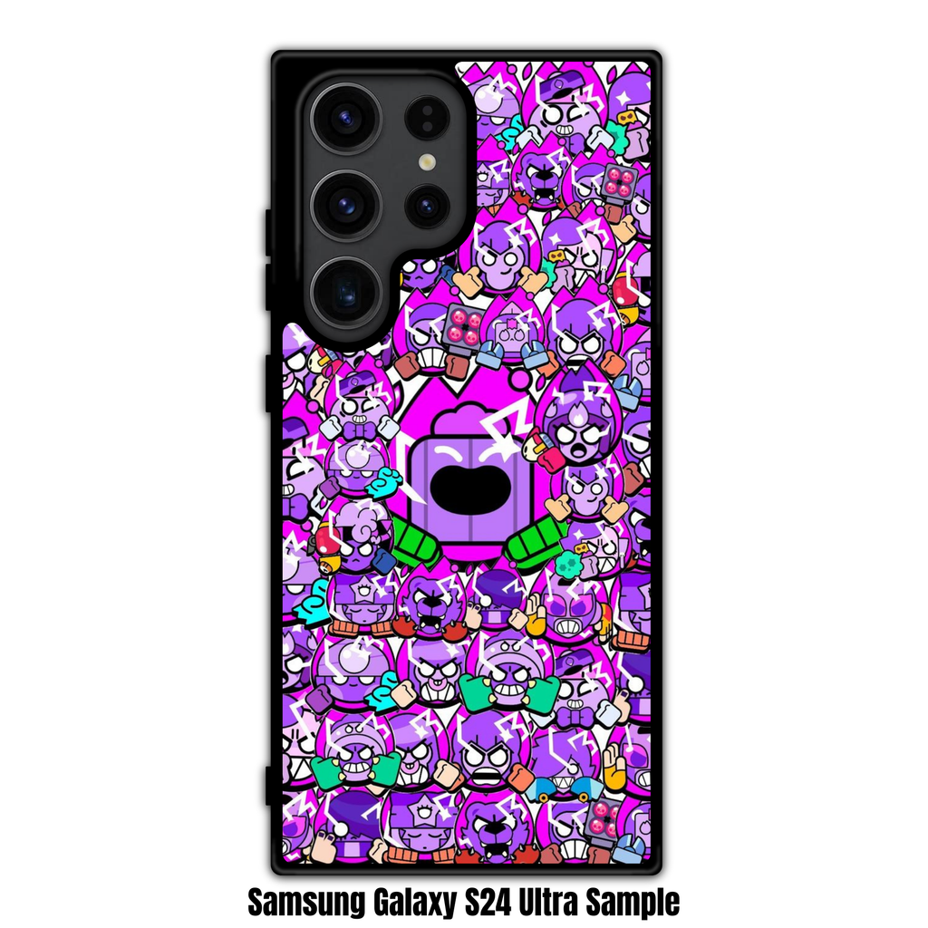 Brawl Stars Spike Phone Case For iPhone Samsung Galaxy Pixel - The Purple Spike And Brawlers Pattern