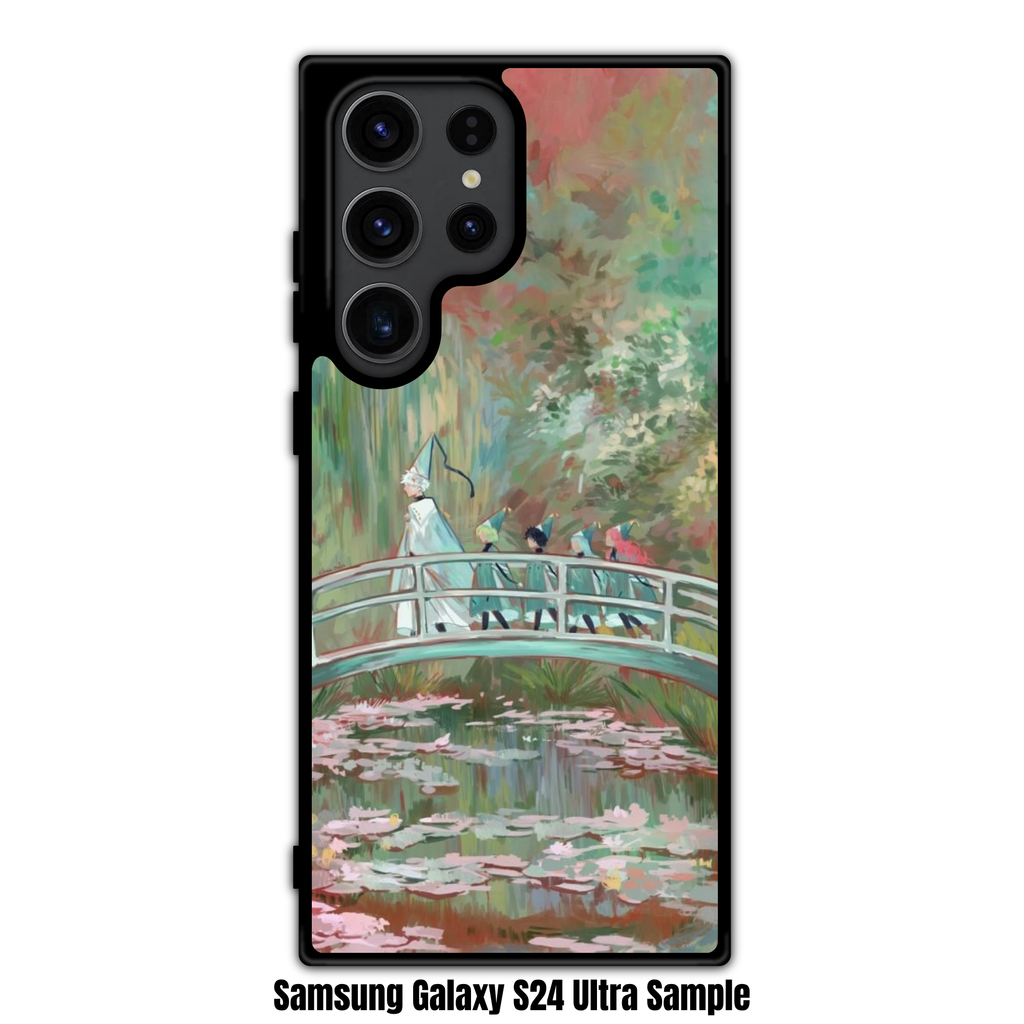 Witch Hat Atelier Phone Case For iPhone Samsung Galaxy Pixel - Witch Hat Atelier Cast Walking Across Monet Style Water Lily Pond Bridge Background
