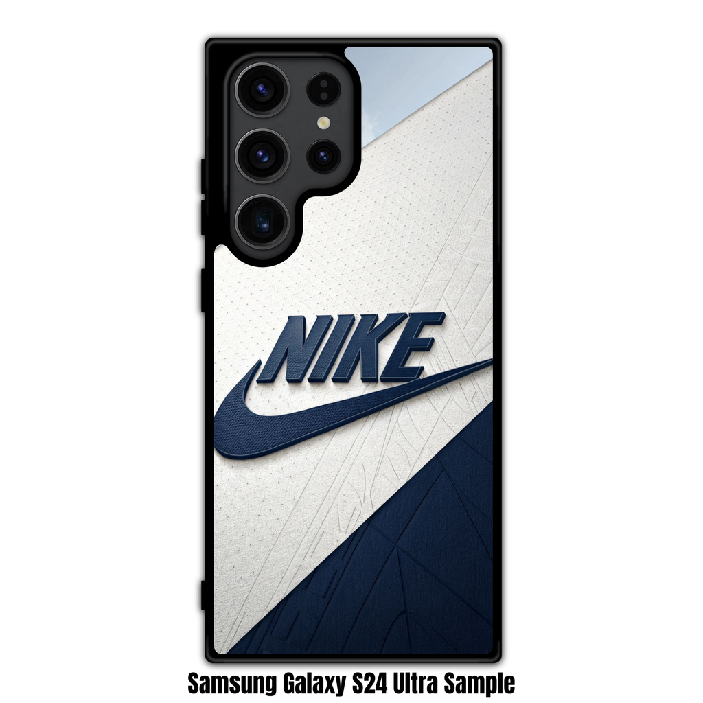 Nike Phone Case For iPhone Samsung Galaxy Pixel - Nike Logo On Textured Navy Blue And Gold Geometric Background