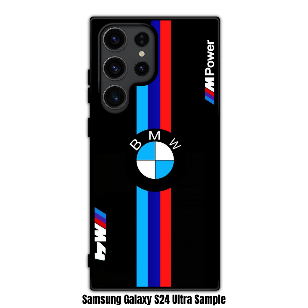 BMW Phone Case For iPhone Samsung Galaxy Pixel - BMW Logo And Vertical M Stripes On Black Background