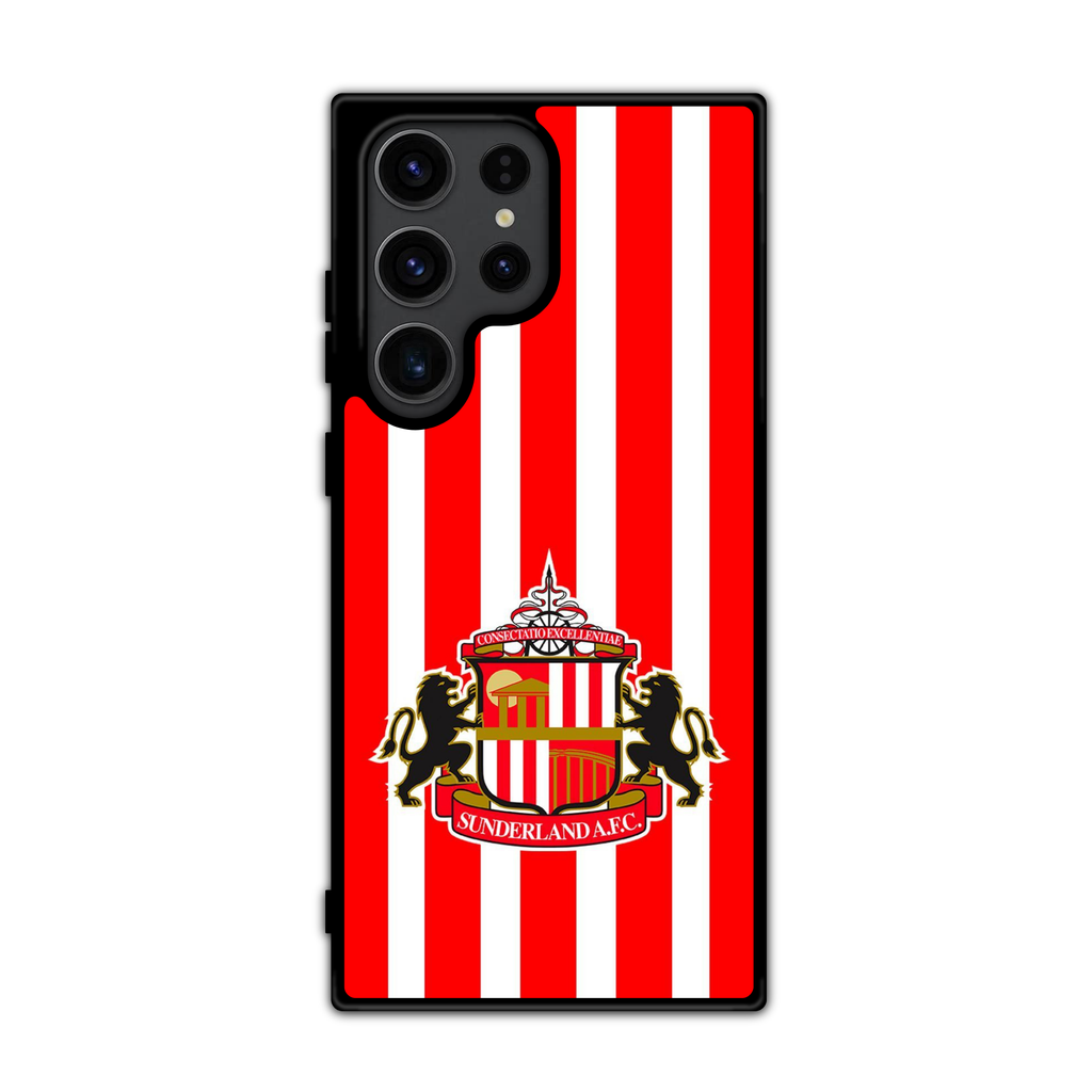 Sunderland AFC Phone Case For iPhone Samsung Galaxy Pixel - Sunderland AFC Crest On Red And White Vertical Striped Background