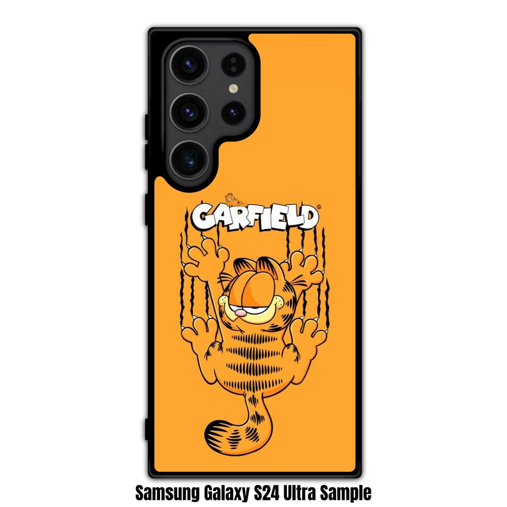 Garfield Phone Case For iPhone Samsung Galaxy Pixel - Garfield Hanging And Scratching With Classic Logo In Orange Background