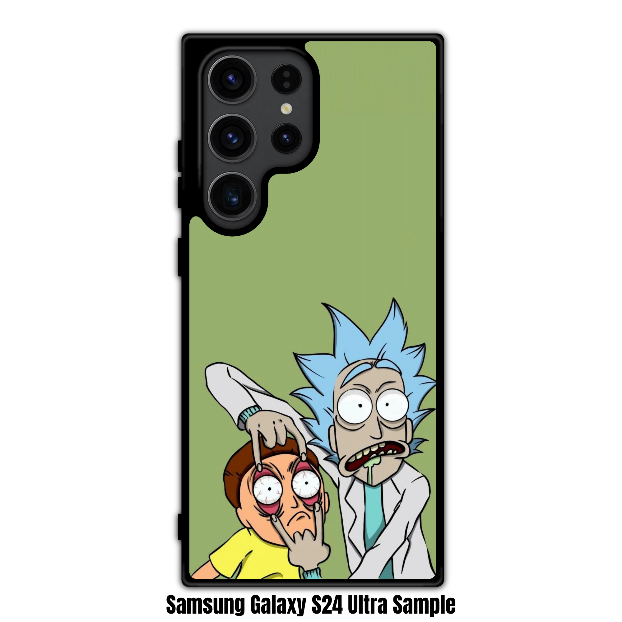 Rick And Morty Phone Case For iPhone Samsung Galaxy Pixel - Rick Sanchez Holding Morty Smith's Eyelids Open On Green Background