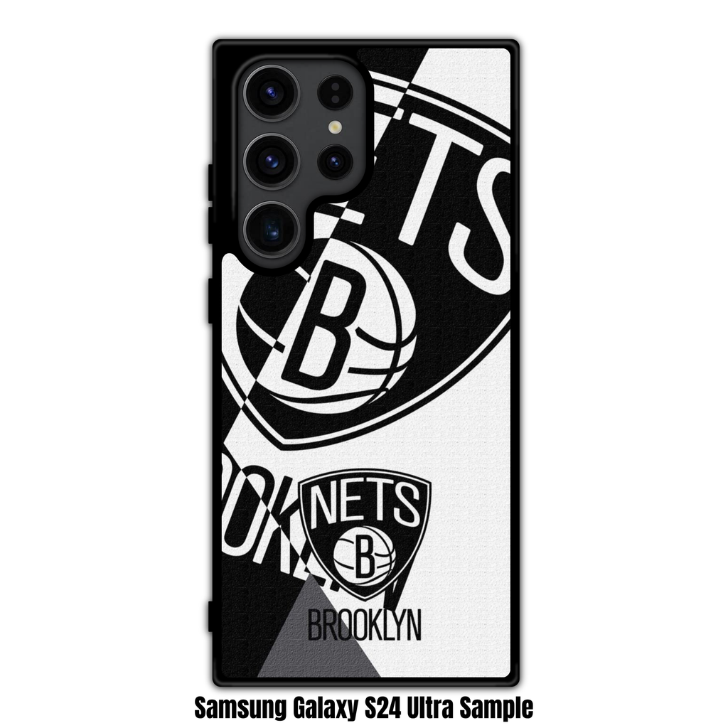 NBA Brooklyn Nets Phone Case For iPhone Samsung Galaxy Pixel - Brooklyn Nets Double Shields On Black And White Textured Background