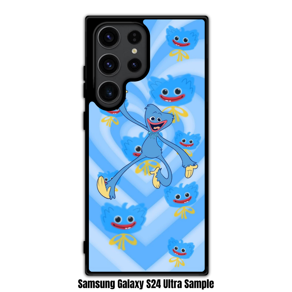 Poppy Playtime Huggy Wuggy Phone Case For iPhone Samsung Galaxy Pixel - Huggy Wuggy And Blue Heart Spiral Background