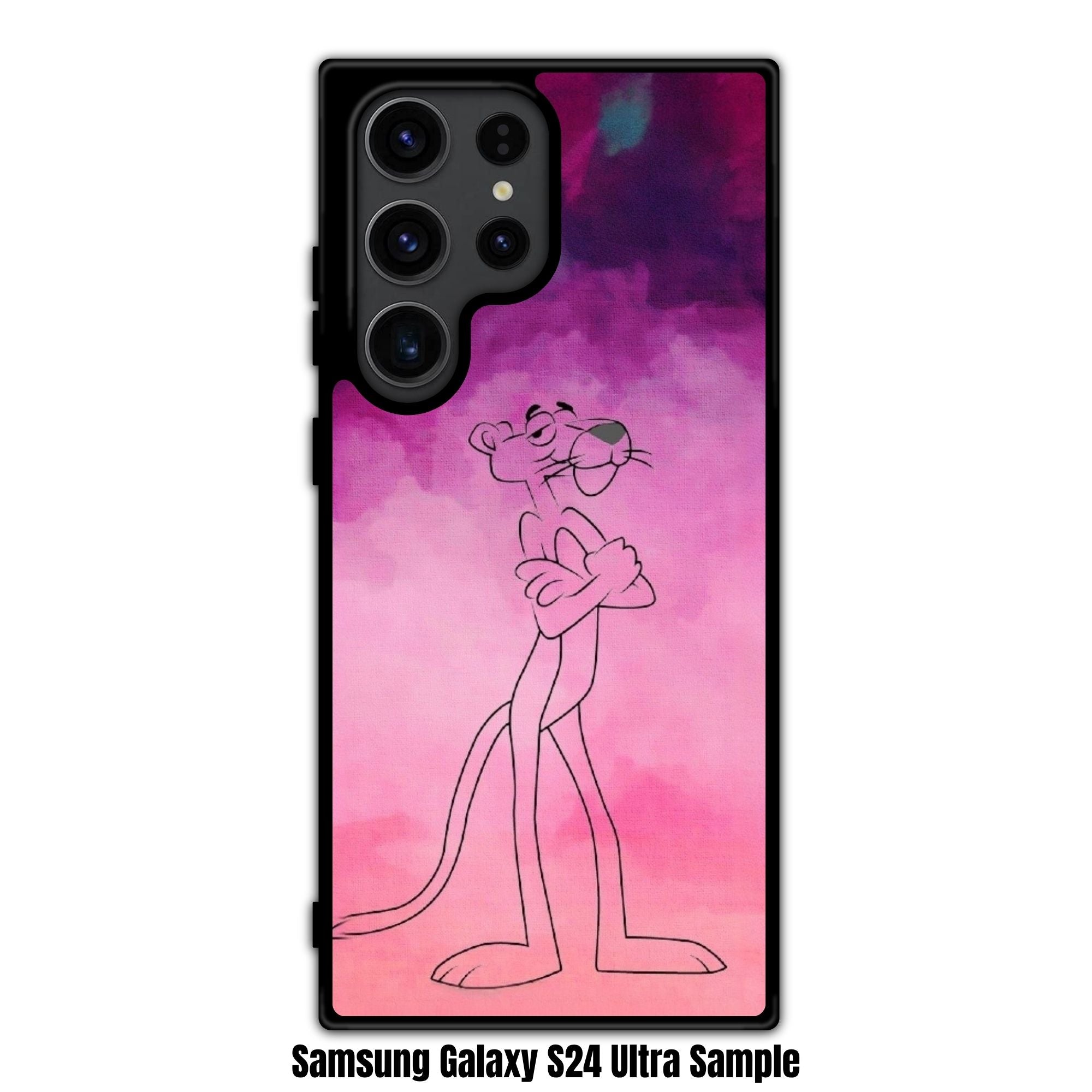 Pink Panther Phone Case For iPhone Samsung Galaxy Pixel - Pink Panther Outline Sketch With Crossed Arms In Pink Purple And Blue Watercolor Background